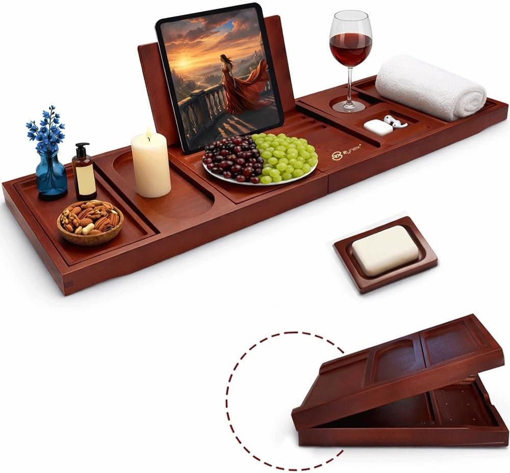 Bathtub Tray, Expandable Bamboo Bath Tray for Tub, Bathtub Caddy