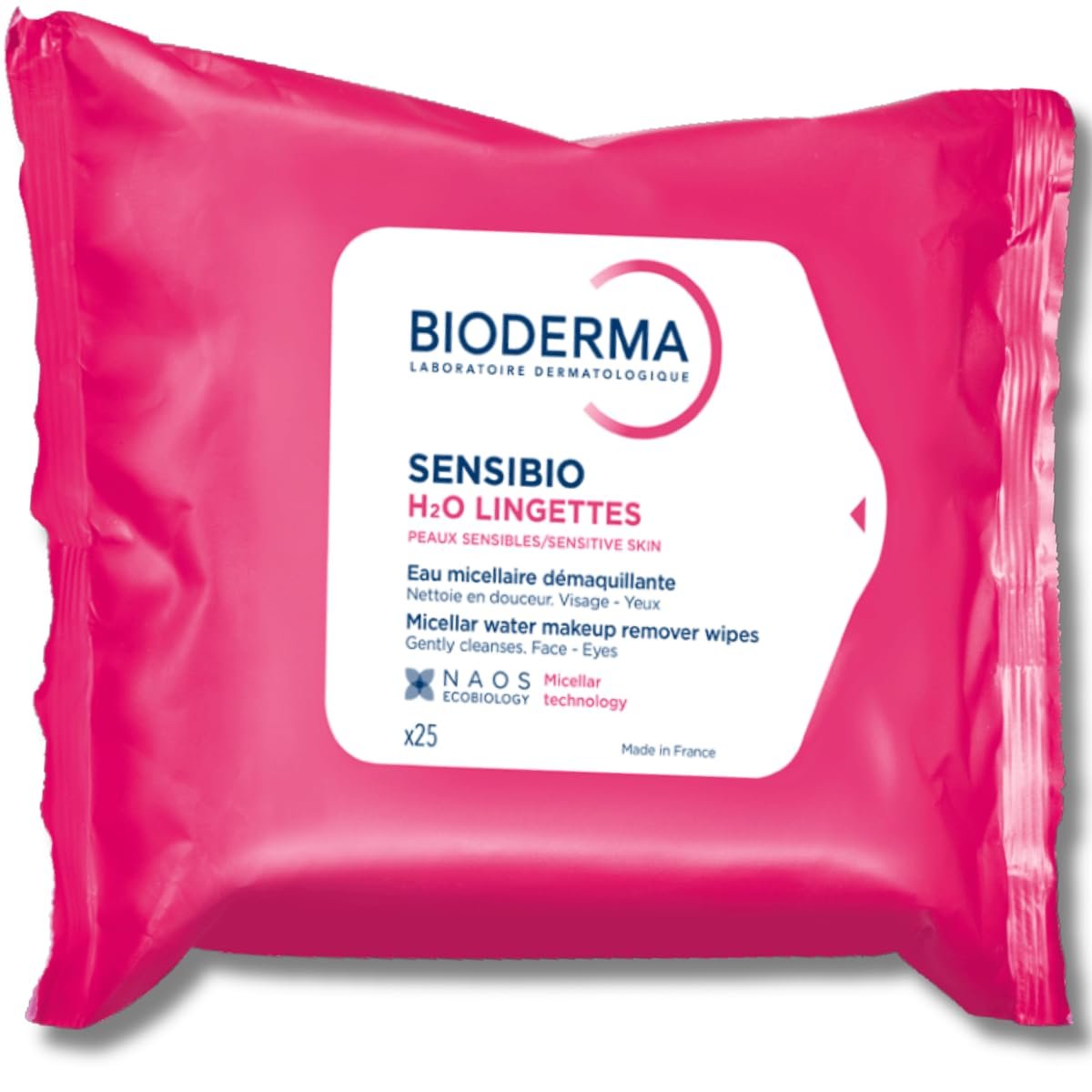 Bioderma Sensibio H2O Makeup Wipes, Cleansing and Makeup Removing, Skin Soothing for Sensitive Skin, 25 Wipes