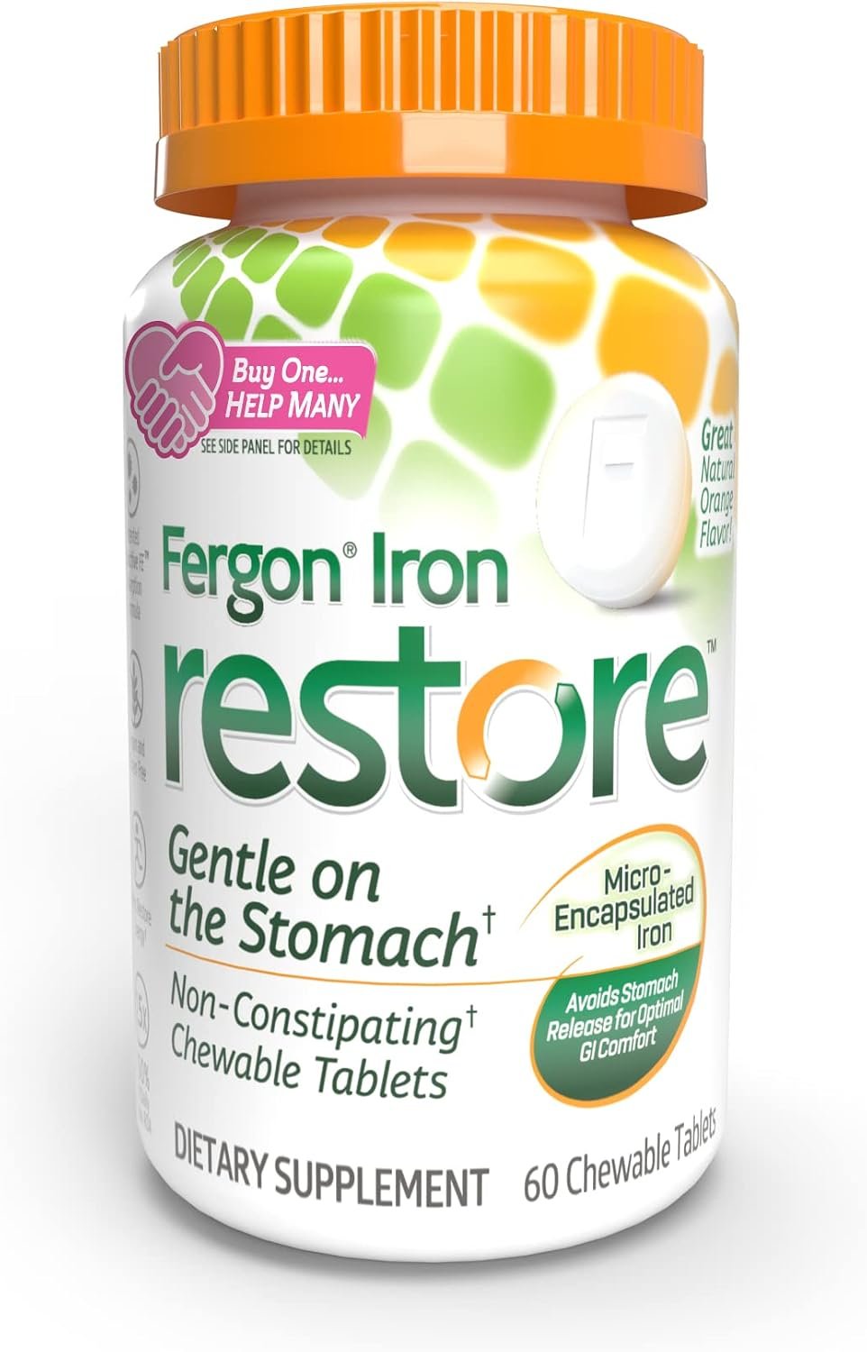 Fergon Iron Restore Chewable Tablets – Gentle on Stomach, 27mg Iron – 60ct