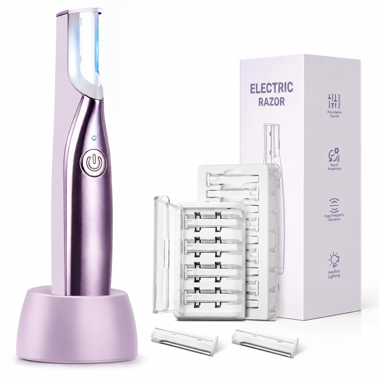 Dermaplane Razor,Sonic Dermaplaning Tool with LED Light,Eyebrow Trimmer, Peach Fuzz Remover,3 Speeds,14 Weeks of Dermaplaning Blades,Rechargeable Facial Hair Remover