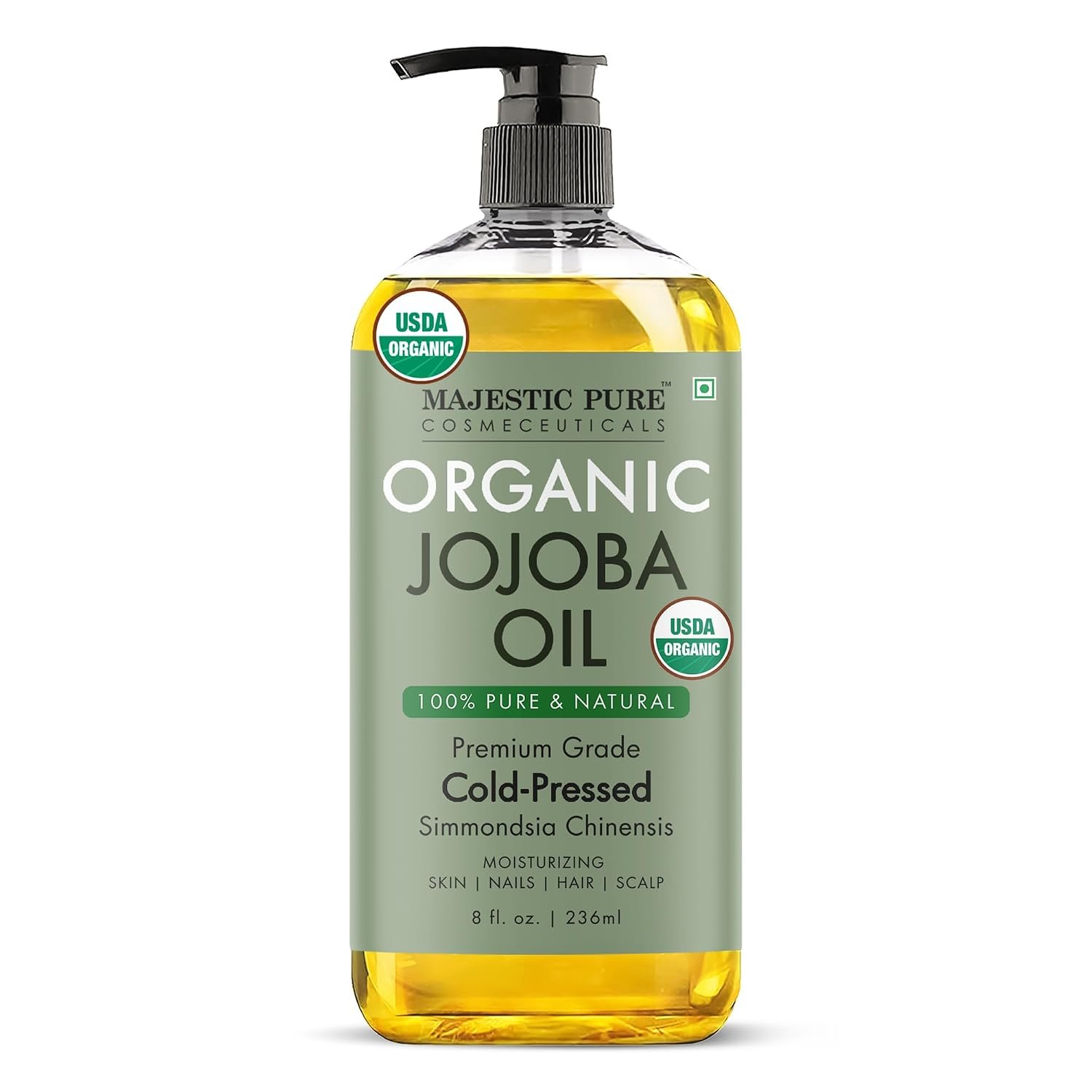 Majestic Pure USDA Organic Jojoba Oil 100% Pure & Natural Body Oil -8 Fl Oz