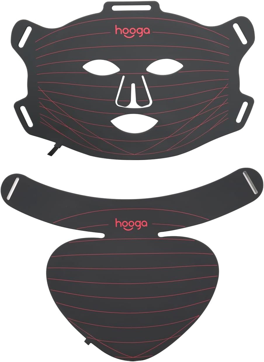 Hooga Red Light Therapy Mask – LED Face & Neck Light Therapy Mask Set, 630nm 660nm Red & 850nm Near Infrared, Tri Chip LEDs, Rechargeable, Adjustable Comfortable Fit