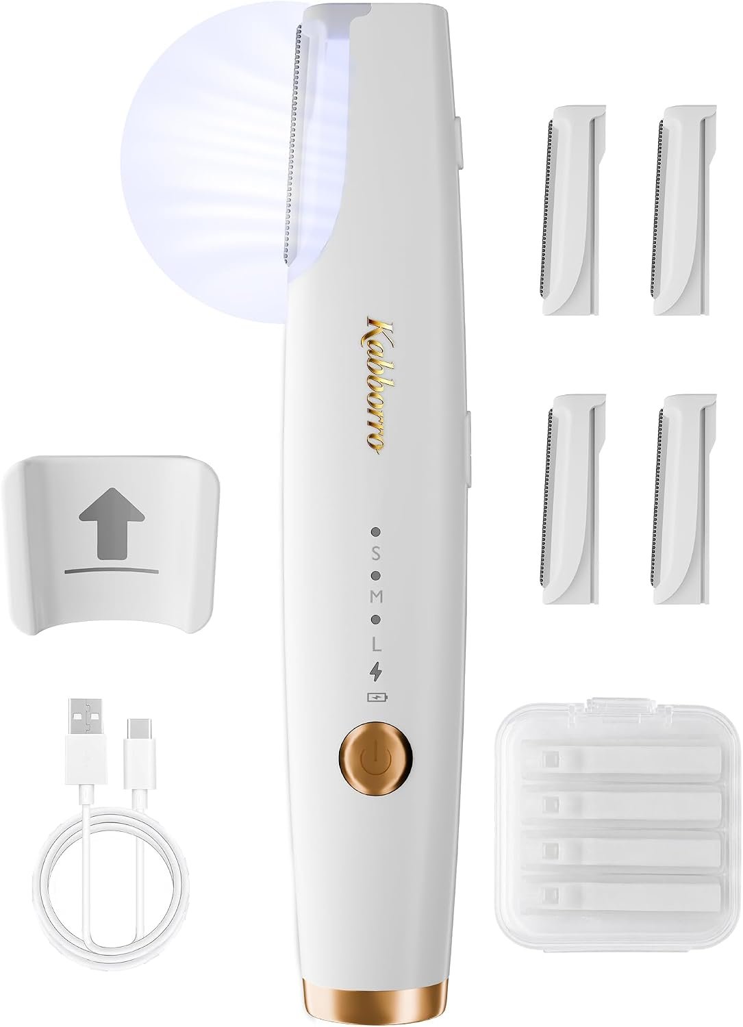 Dermaplane Razor for Women Face,Sonic Dermaplaning Tool Rechargeable 3 Speeds LED Light for Peach Fuzz & Face Hair Removal – 5 Refill Blades Included,White