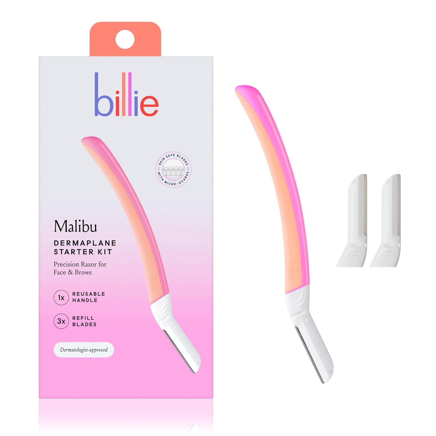 Billie Face Razor for Women Dermaplaning, Malibu – 1 Handle, 3 Refills