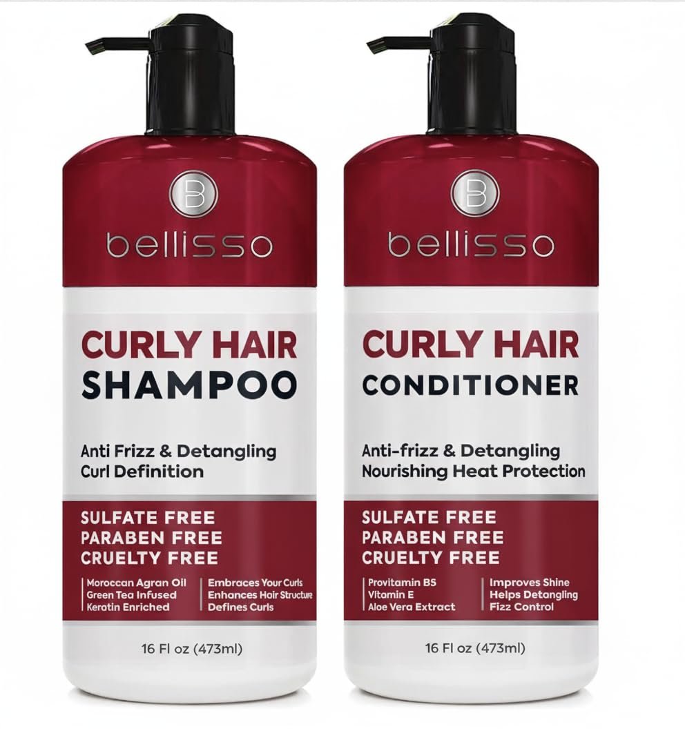 Curly Hair Shampoo and Conditioner Set – For Defining Wavy, Permed, Frizzy, Fine and Black Curls – Moisturizing, Sulfate Free Formula for Women and Men – Products are Safe for Color Treated Locks