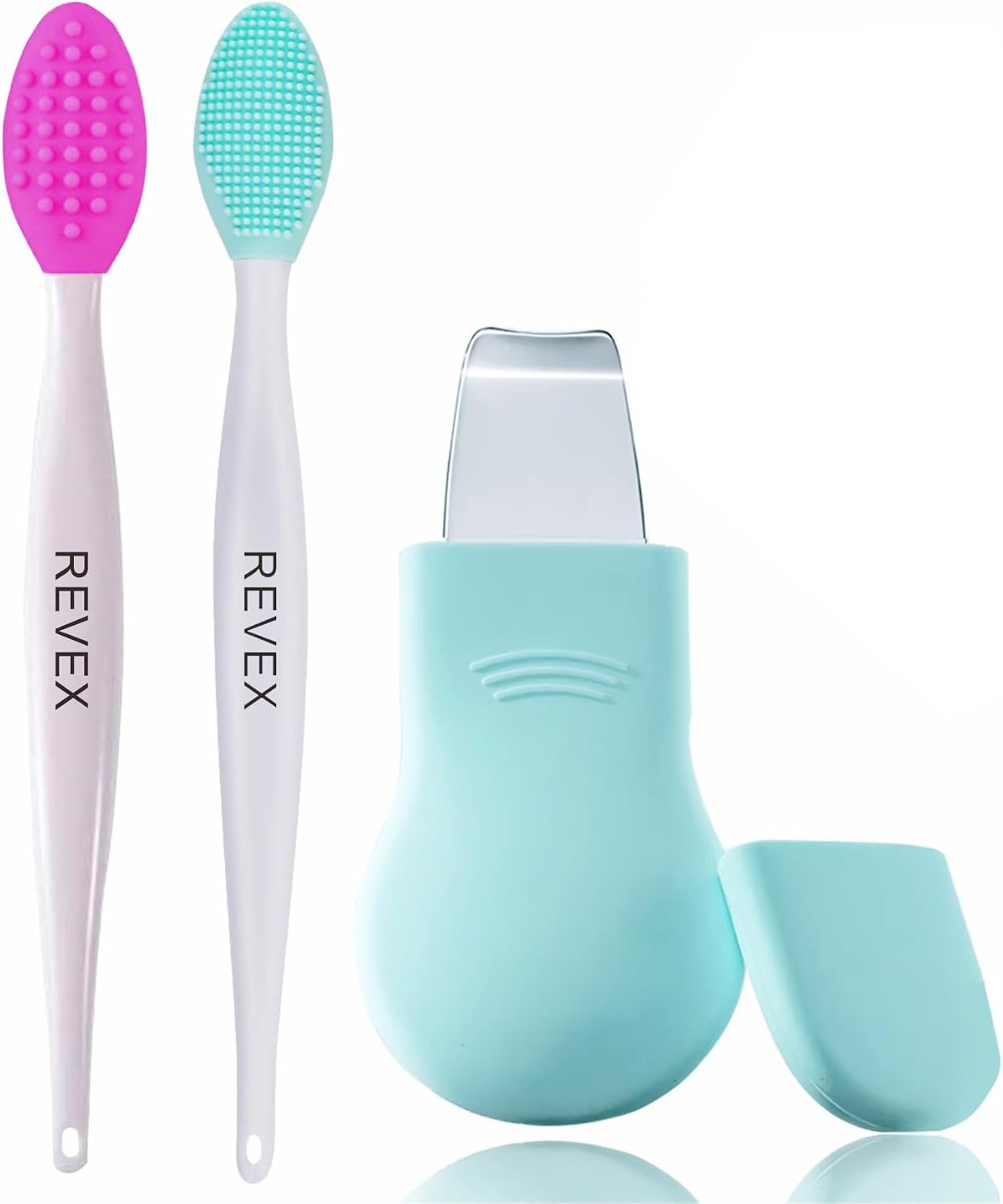 REVEX Silicone Nose Blackhead Remover Tool Set,Blackhead Scraper Tool,2Pcs Pore Cleaning Brush, Face Scrubber Skin Spatula, Pore Scrubber for Deep Cleansing,Face Exfoliator Scrubber for Women Men