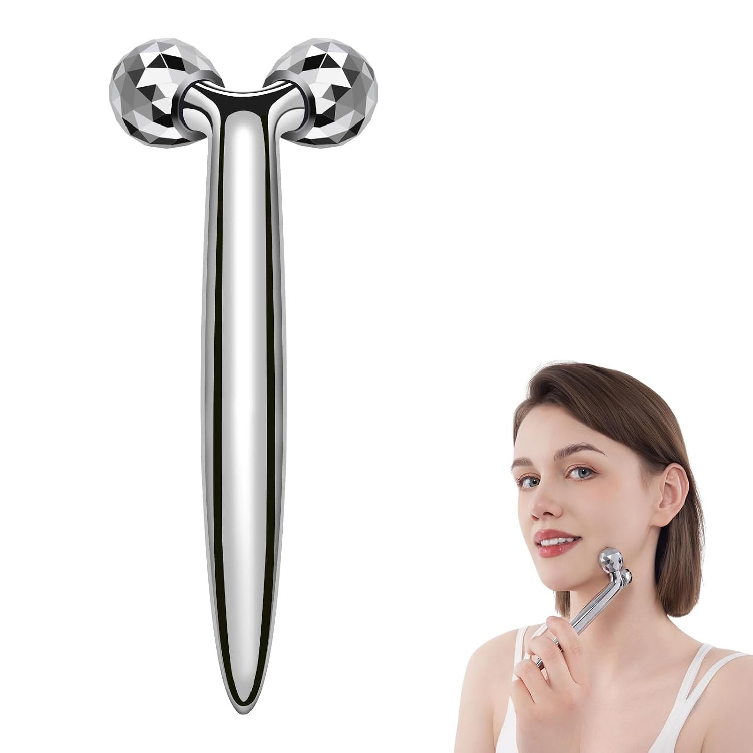 Metal Facial Roller Massager, 3D Cold Face Massage Tool for eyes Puffines
