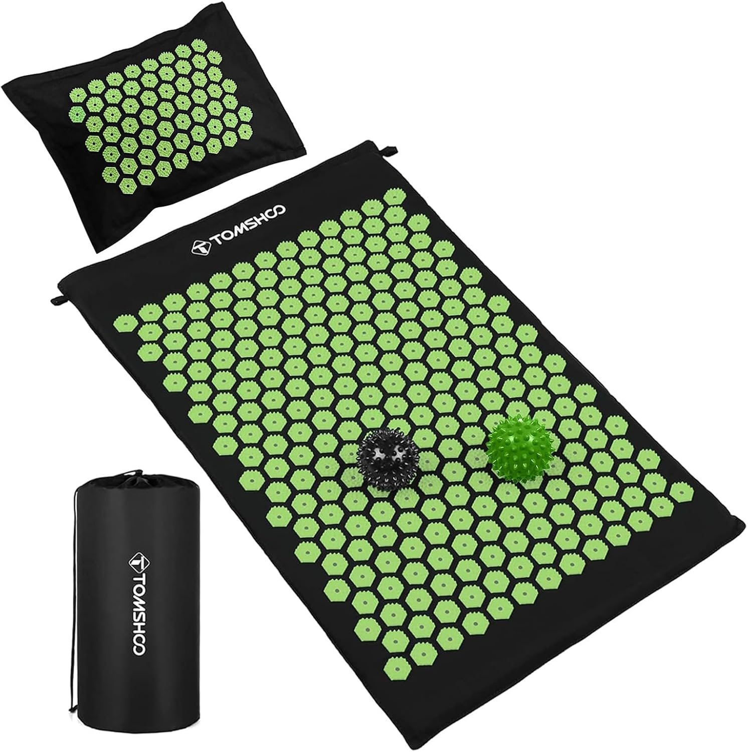 Acupressure Mat and Pillow Set with Massage Ball Full Body Pain Foot Acupressure Mat Neck Pillow for Back Neck Shoulder Pain Suitable for Men and Women