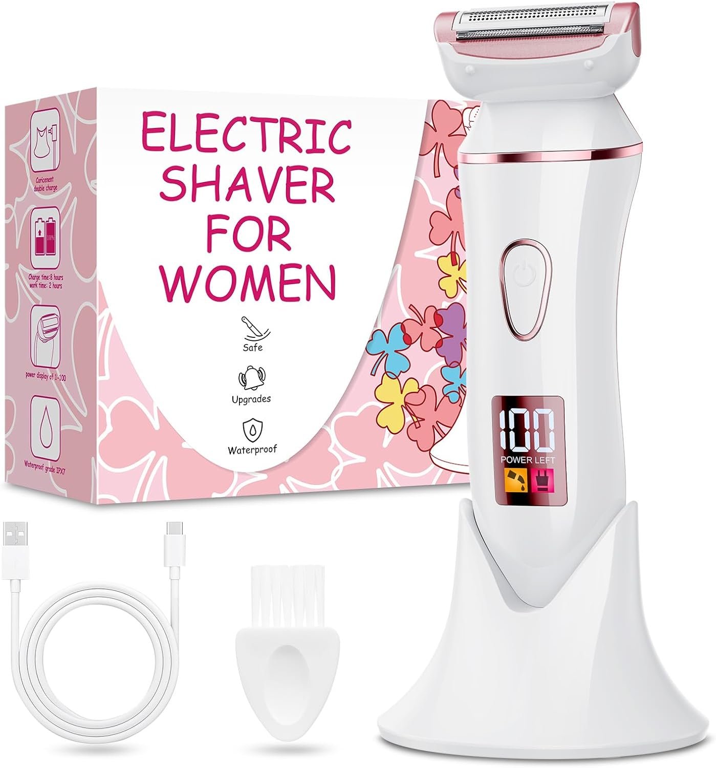 Electric Shaver for Women, Rechargeable Electric Razor,Wet Dry Lady Hair Remover, IPX7 Waterproof, for Legs (Rose Gold)