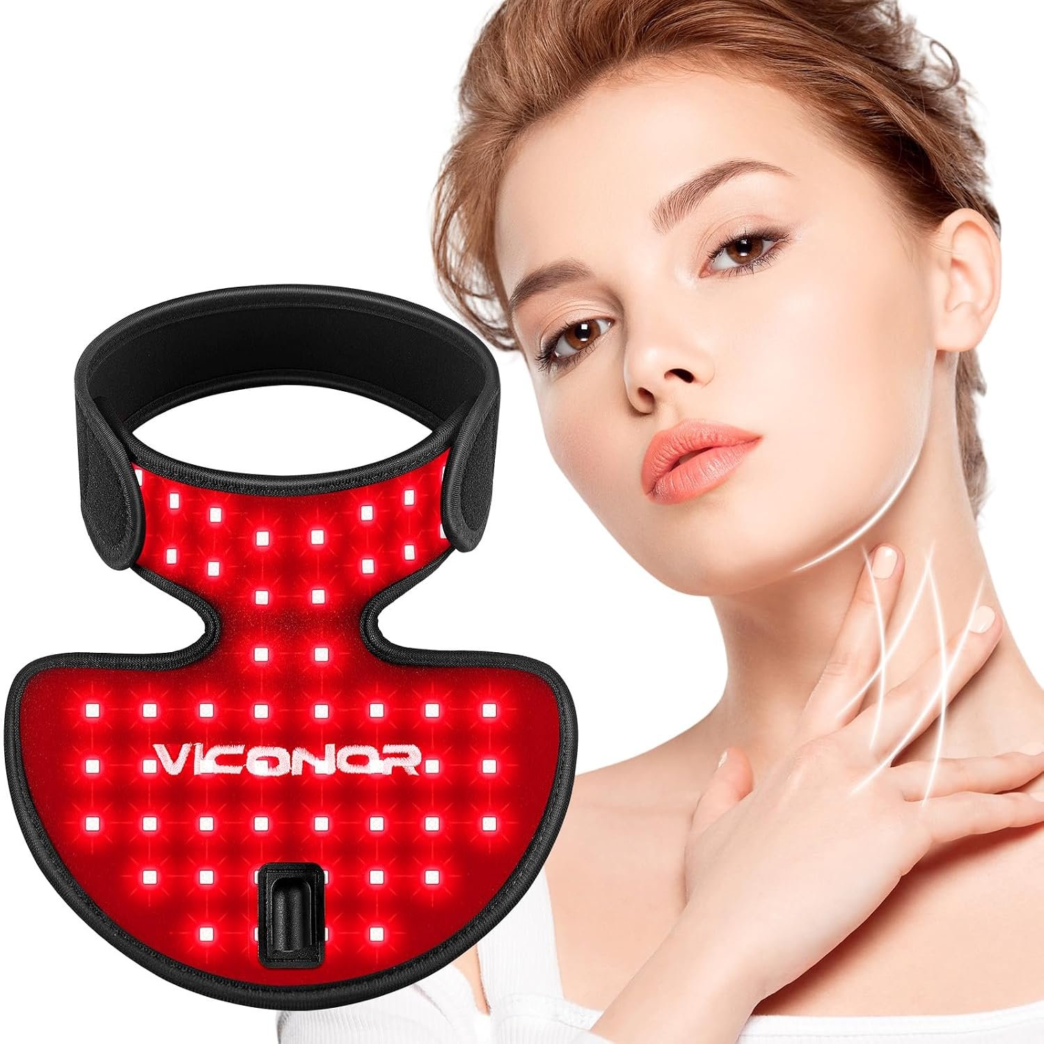Viconor Neck and Chest Red Light Therapy FDA Cleared Red and Infrared Light Therapy for Body Firming Beauty Device for Smoother, Firmer and Glowing Skin at Home and Travel