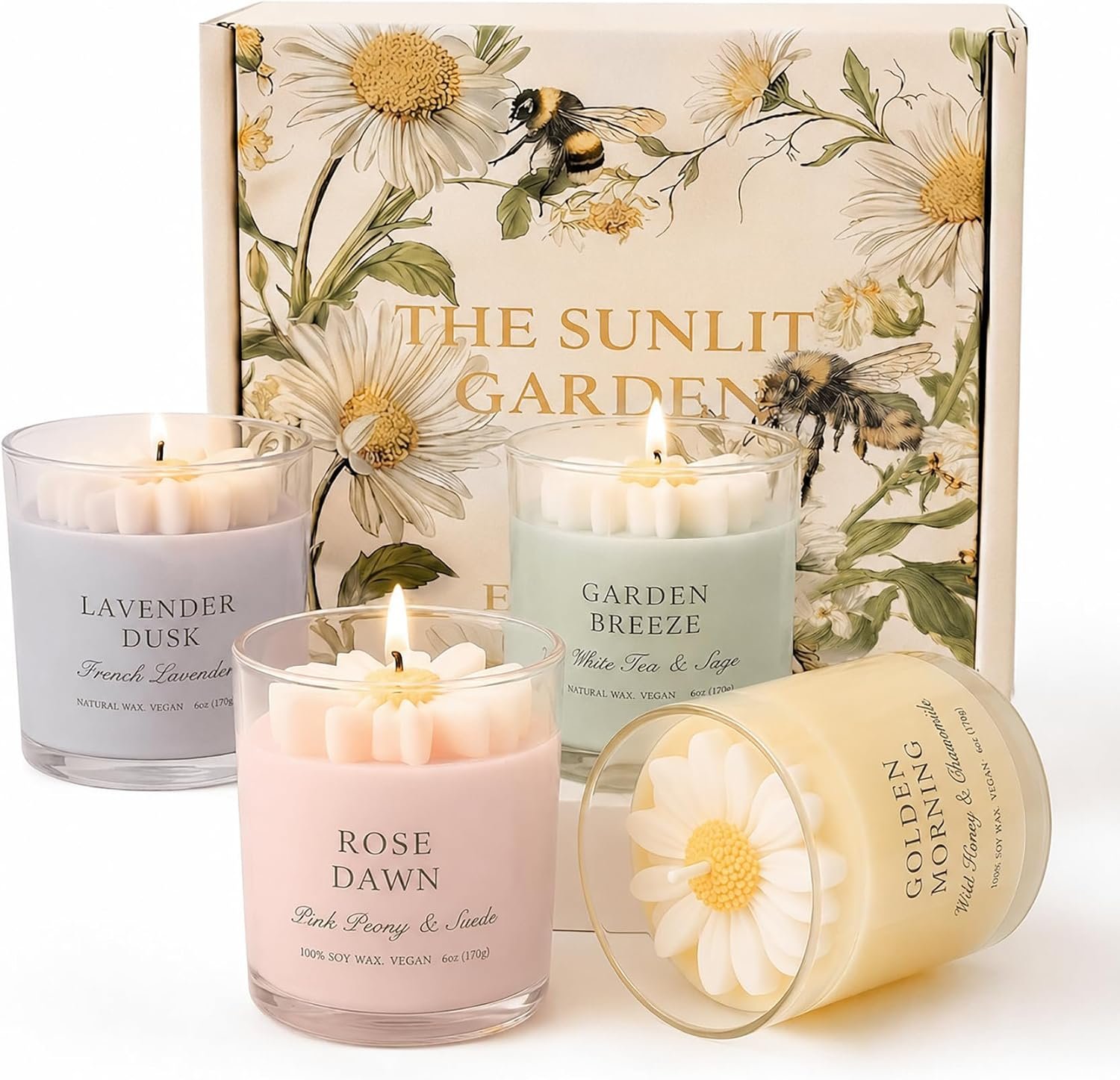 Scented Candles Gift Set for Women, 4 Pack Natural Soy Wax Candles for Home