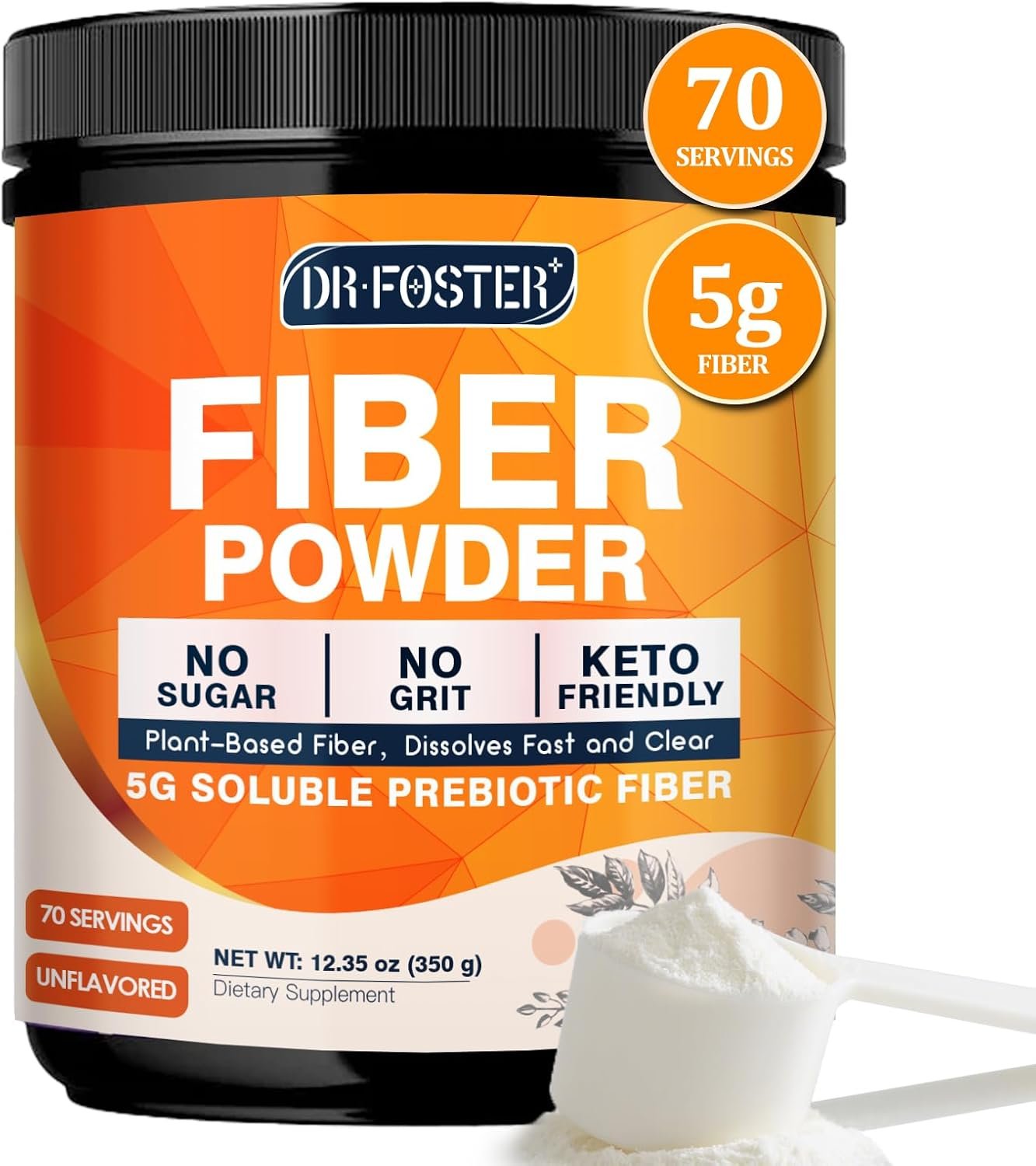 DRFOSTER Soluble Fiber Supplement Powder Unflavored – 5g, 70 Servings