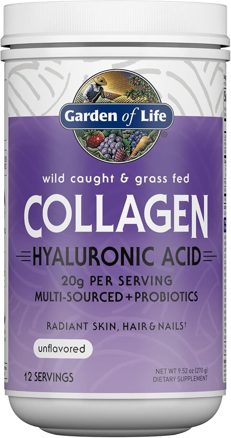 Garden of Life Multi Source Collagen Powder, Hyaluronic Acid, 12 Servings
