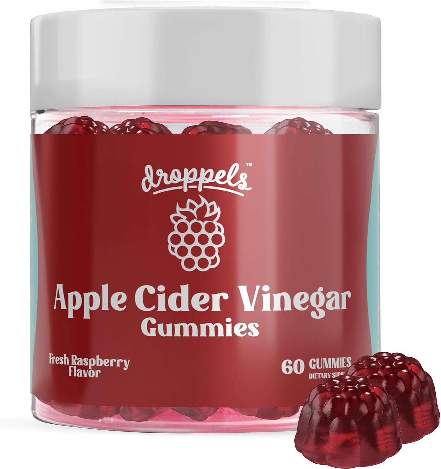 Droppels Apple Cider Vinegar Gummies 1000mg with Beet Root & Pomegranate | Vegan-Friendly, Gluten Free | Supports Digestion, Metabolism, Energy & Immune Health | Raspberry Flavor