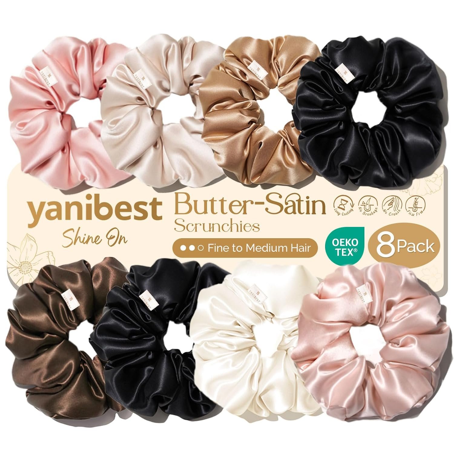 Yanibest 8 Pcs Satin Scrunchies – Silk Feeling Scrunchies Ponytail Holders