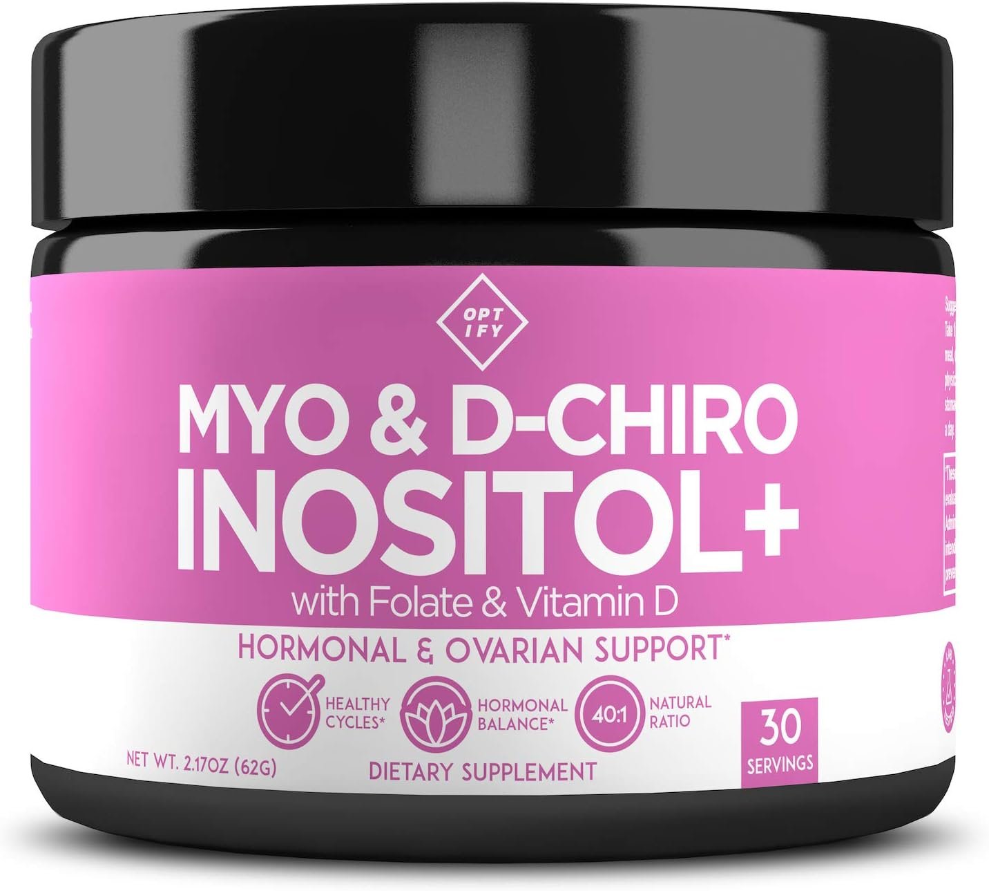 Optify Myo-Inositol & D-Chiro Inositol Supplement for Women | 40:1 Ratio Plus Folate and Vitamin D | Support Healthy Hormonal Balance, Regular Cycles, & Ovarian Health (2.22oz Powder (Pack of 1))