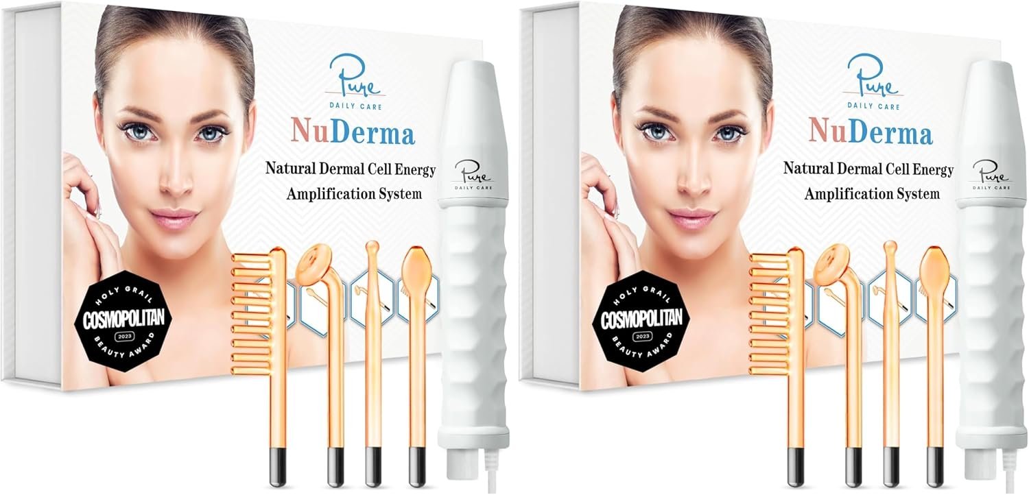 Pure Daily Care NuDerma Handheld Skin Therapy Wand Machine w/Neon – Anti-Aging – Skin Tightening – Wrinkle Reducing – Dark Circles – Clarifying – Hair & Scalp Stimulator (Pack of 2)
