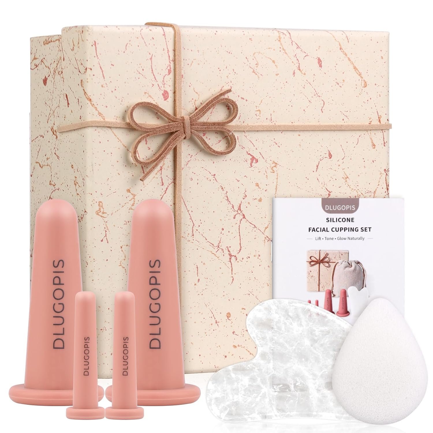 Facial Cupping Set & Gua Sha Facial Tool with Gift Box Silicone Cupping Set and White Crystal Gua Sha Stone Face Cupping Therapy Sets for Natural Skin Care
