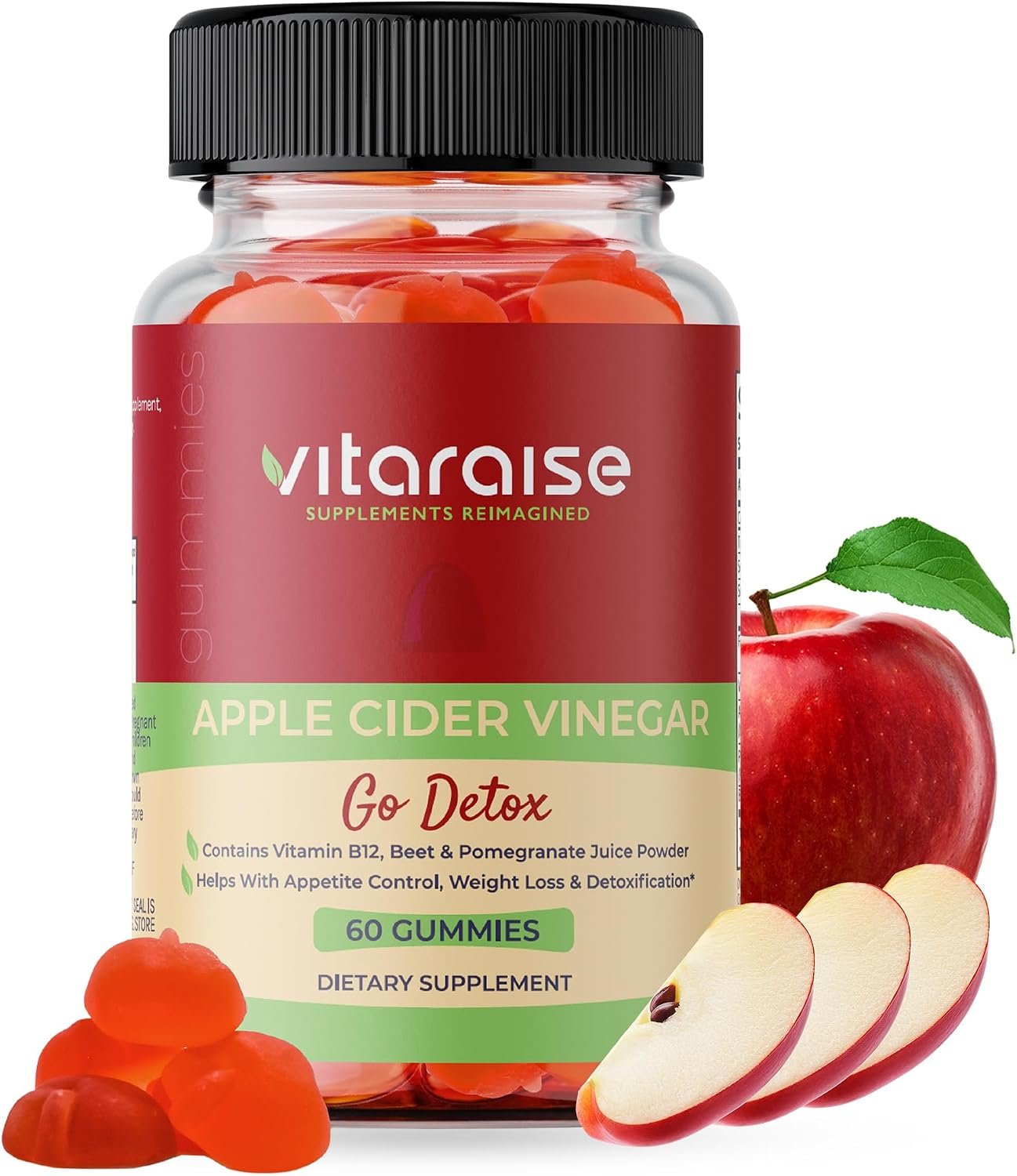 Apple Cider Vinegar Gummies with Mother, B9 & B12, ACV Weight Loss, 60 Ct