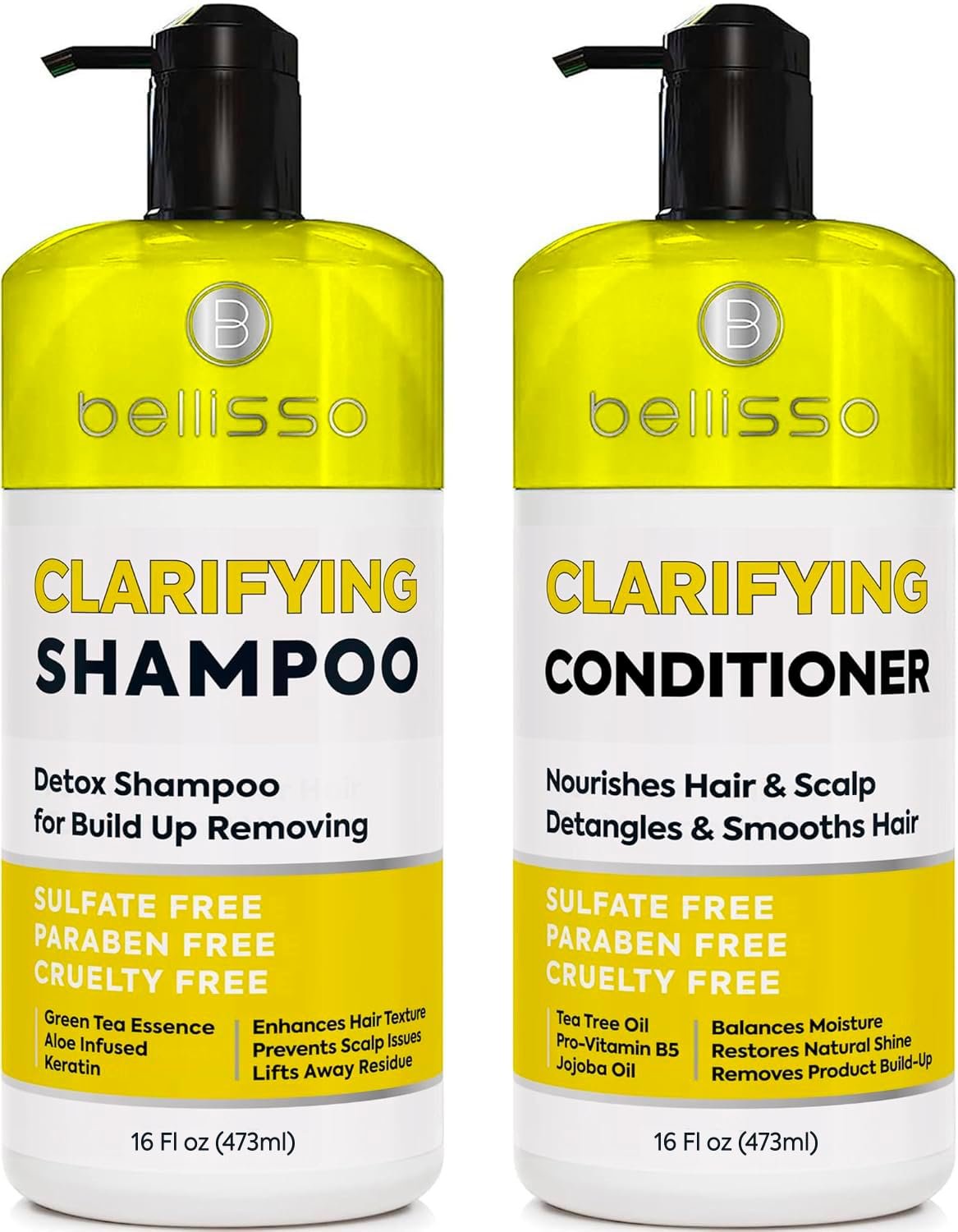 Clarifying Shampoo and Conditioner Set – Sulfate Free Hair Care Products for Women and Men – Build Up Remover for Curly, Straight, Color Treated, Oily and Black Hair – Hydrating Dry Split Ends Formula