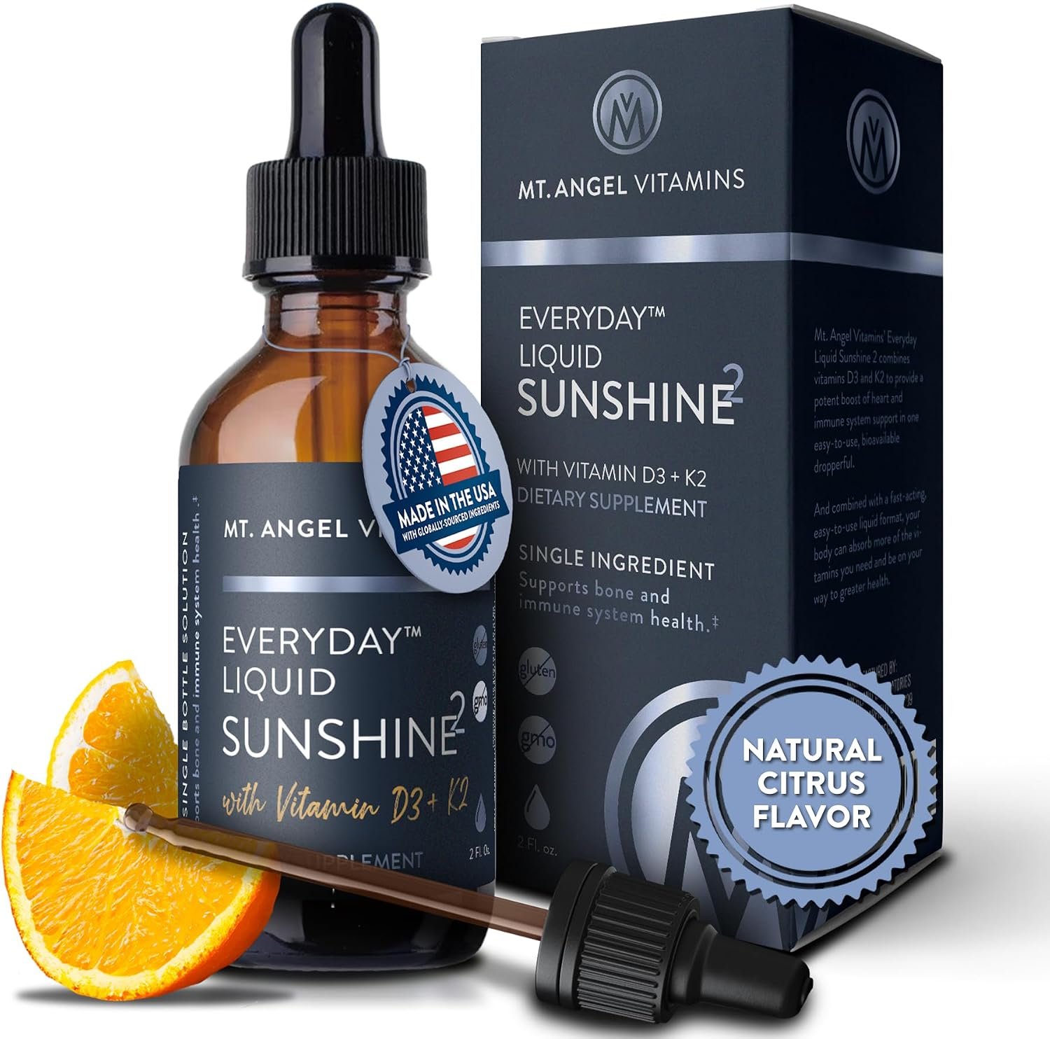 Liquid Vitamin D3 and K2 Drops, 5000 IU Vitamin D3 K2 Drops, Vegan, 2 oz
