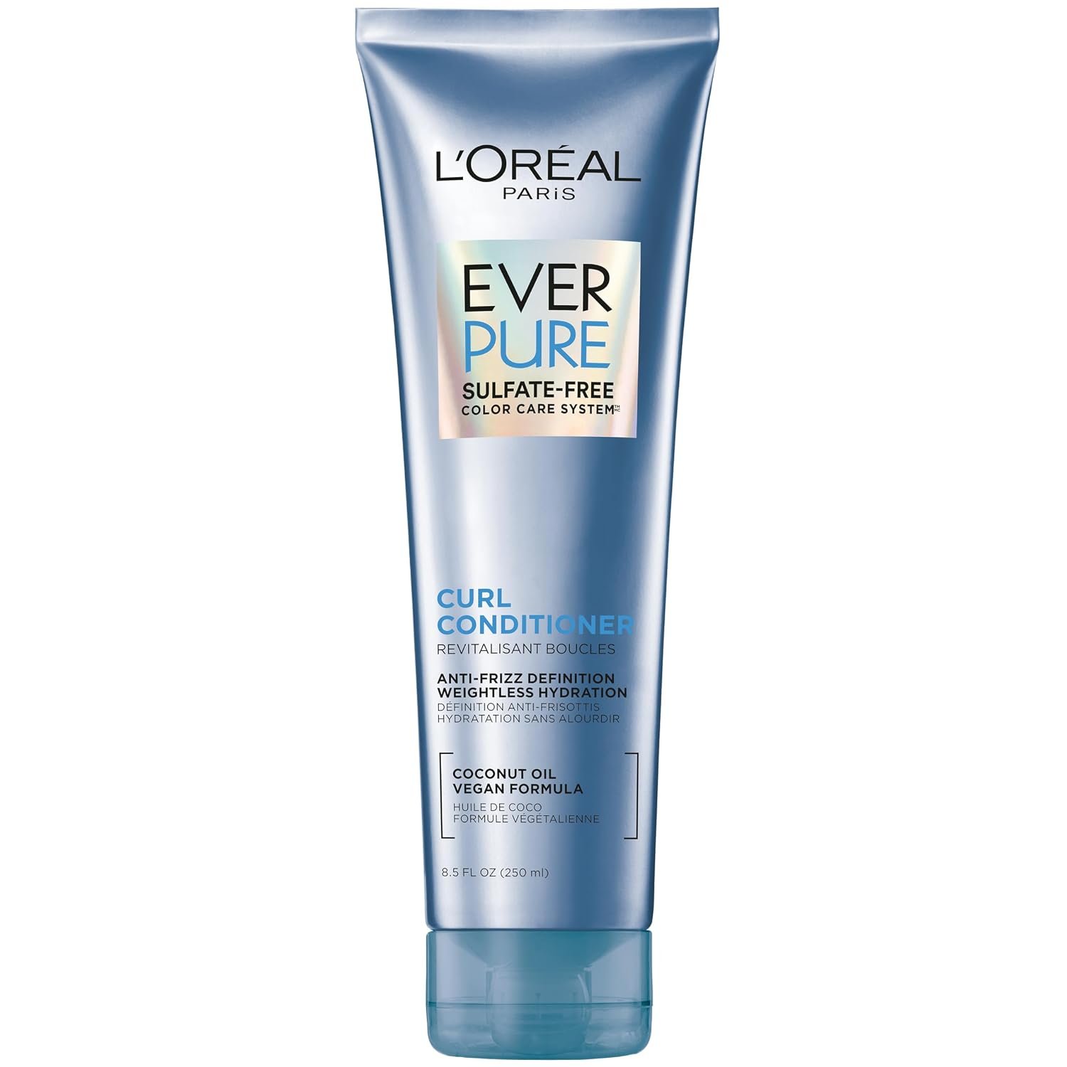 L’Oreal Paris Sulfate Free Conditioner for Curly Hair, Lightweight, Anti-Frizz Hair Care with Coconut Oil, EverPure, 8.5 Fl Oz (Packaging May Vary)