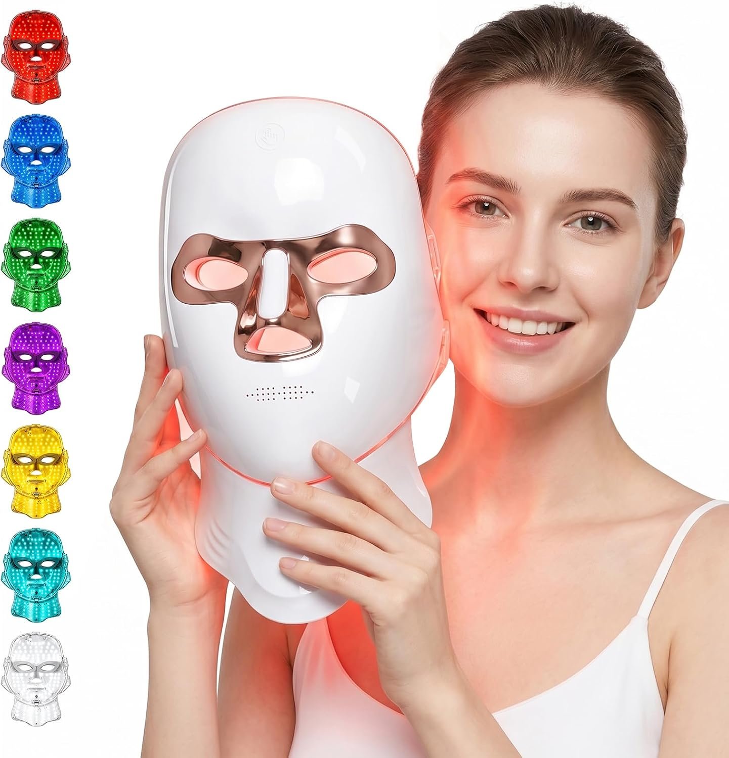 LED Light Therapy Mask for Face and Neck,LED Face Mask Light Therapy，Cordless 7 Colors LED Facial Skin Care Mask，Portable Led Face Mask for Home Travel Yoga Sleep Use，Rechargeable