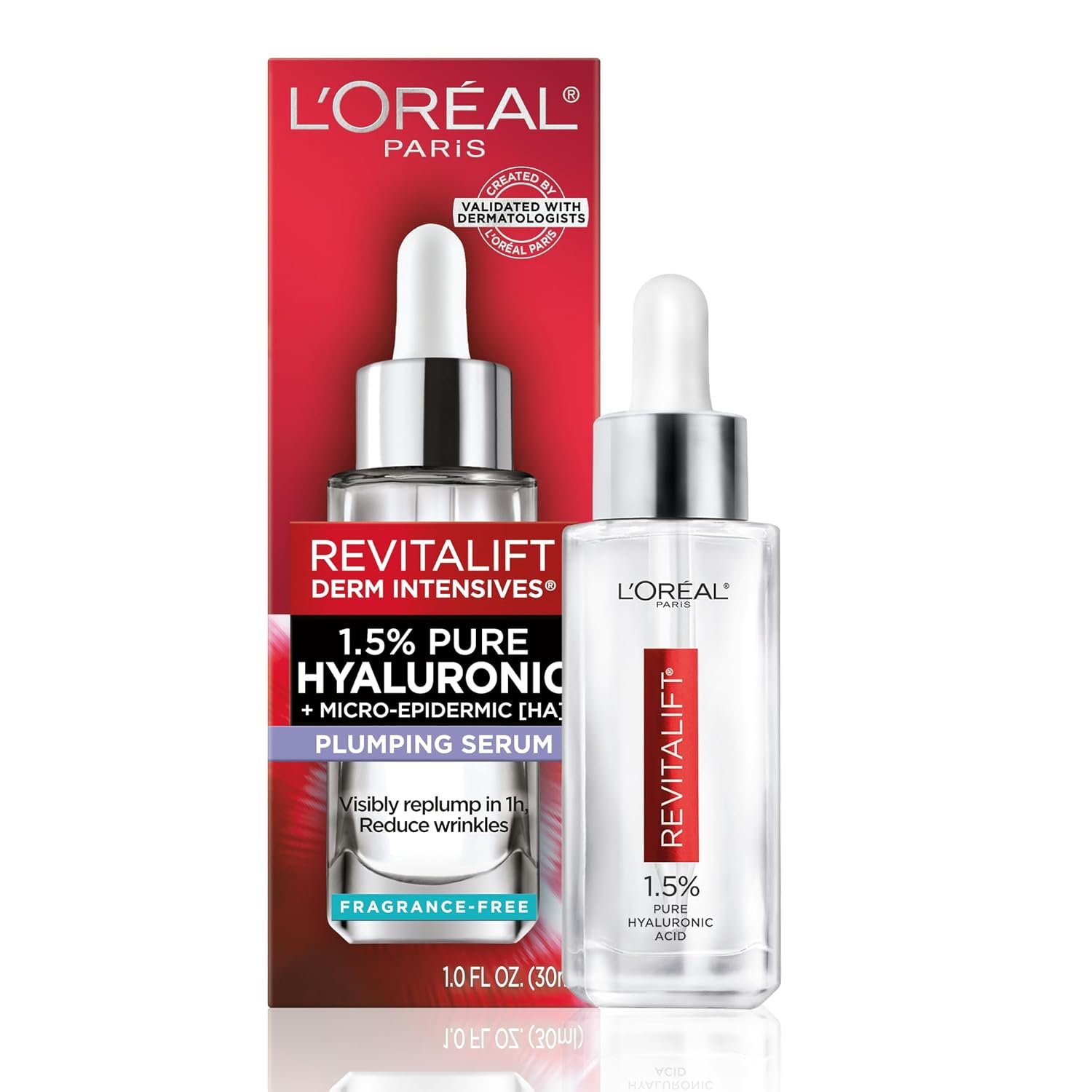 L’Oreal Paris Revitalift 1.5% Pure Hyaluronic Acid Serum for Face, Anti Aging Serum to Hydrate Skin & Reduce Wrinkles, Fragrance Free Skin Care for All Skin Types, 1 Oz