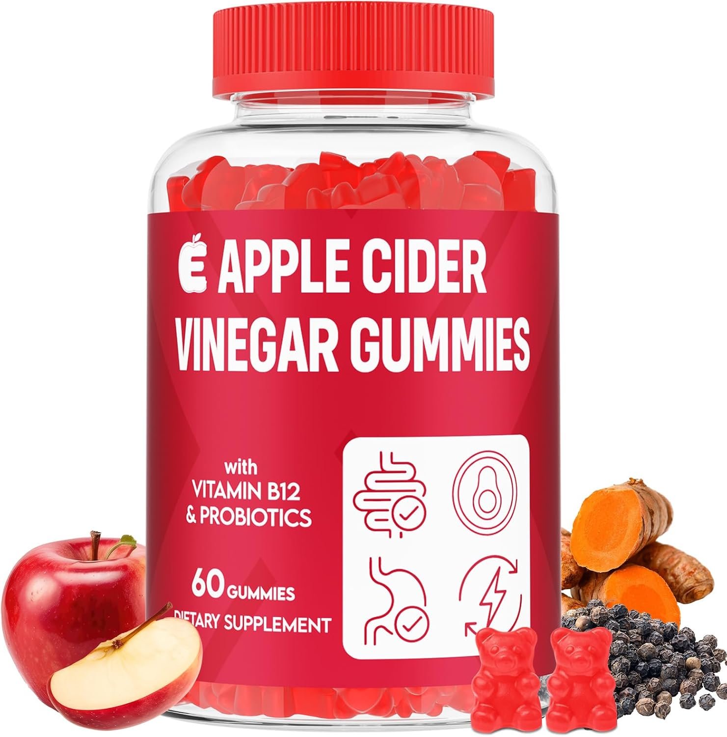 Apple Cider Vinegar Gummies 2000mg, ACV Gummies with Mother, 60 Counts
