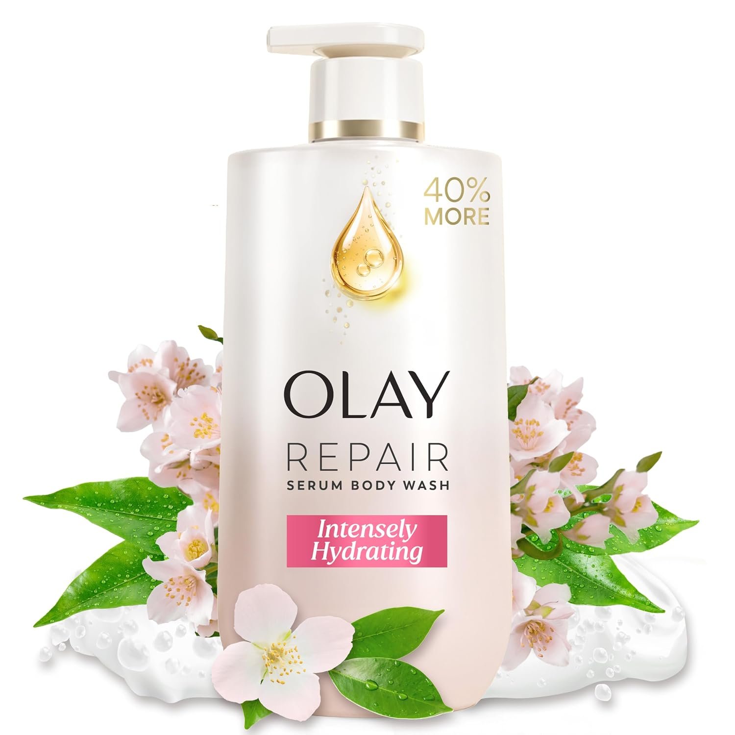 Olay Body Wash for Women, Intensely Hydrating, Hyaluronic Acid Serum Complex, Renews Moisture, Free of Parabens & Phthalates, Vitamin B3 Lameller Technology, For All Skin Types, 28 fl oz