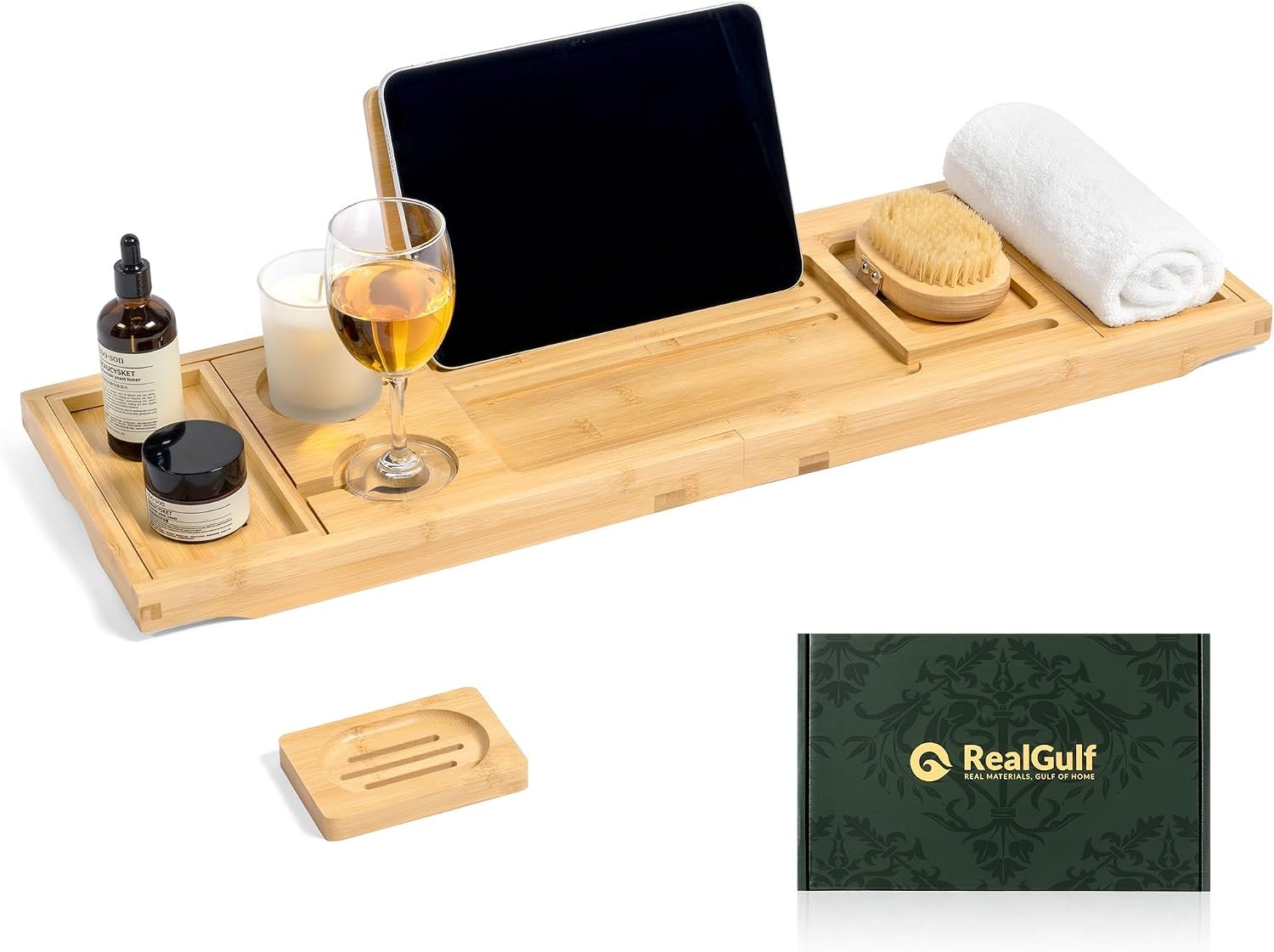 Bamboo Bathtub Tray, Natural Bath Caddy