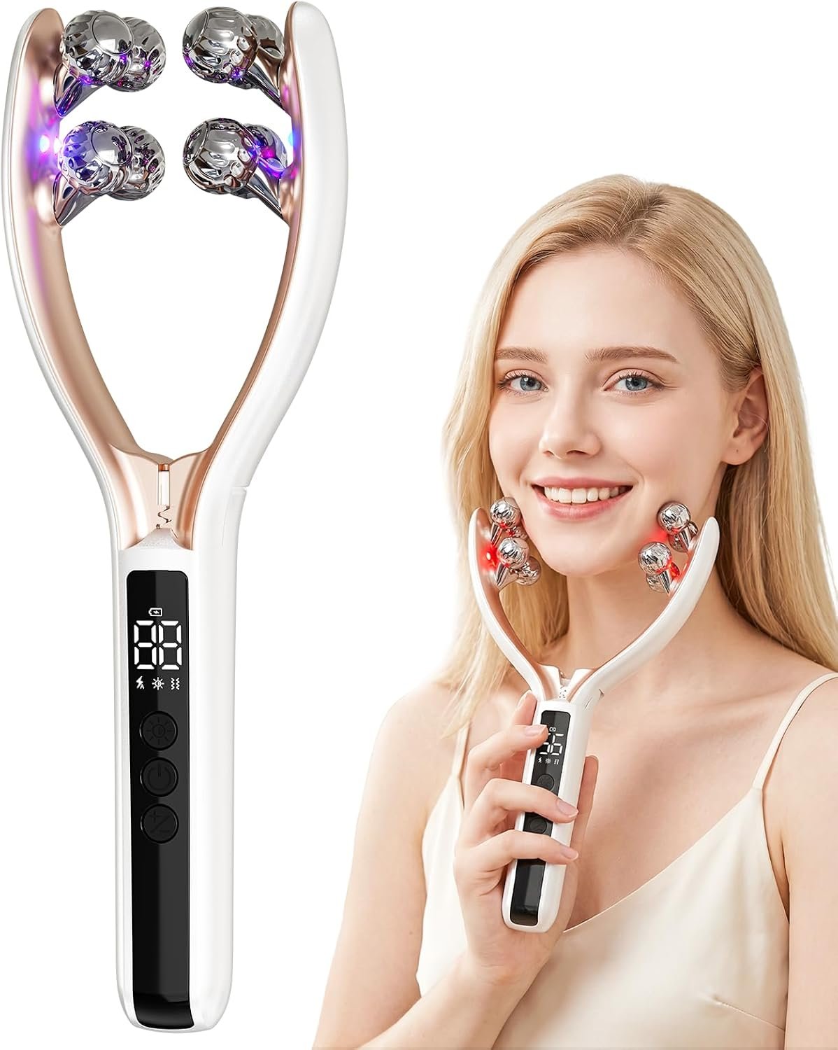 5 in 1 Face Massager, Face Roller Jaw & Tmj Massager for Lymphatic Drainage, Ice Roller for Face Sculpting Tool with Red Blue Light, Vibration, Heating for Home & Travel Use