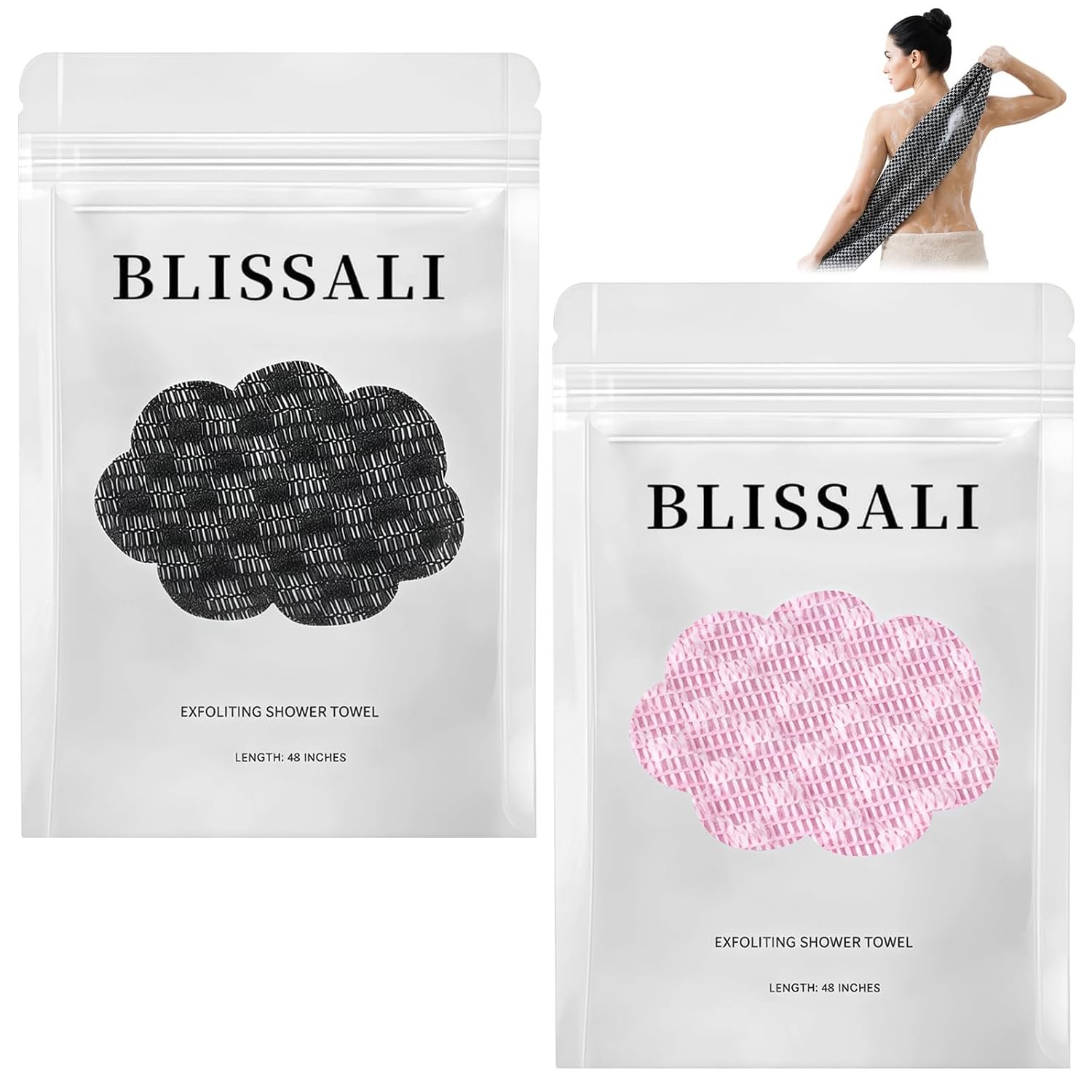 Blissal Exfoliating Shower Towel, 2-in-1 Exfoliating Towel, Deep Exfoliating, Premium Scrub Wash Cloth for Body & Face, 2 Sides Blissal Shower Towel for All Skin Types Woman and Men