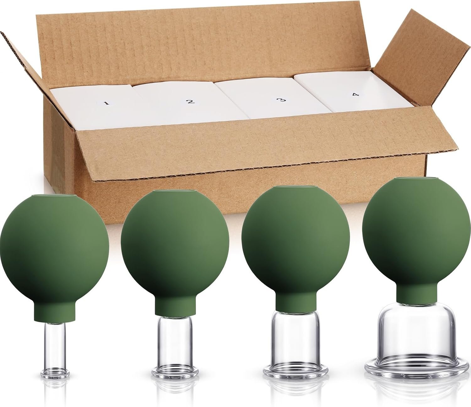 BBTO 4 Pcs Glass Facial Cupping Set Vacuum Massage Cups,Military Green