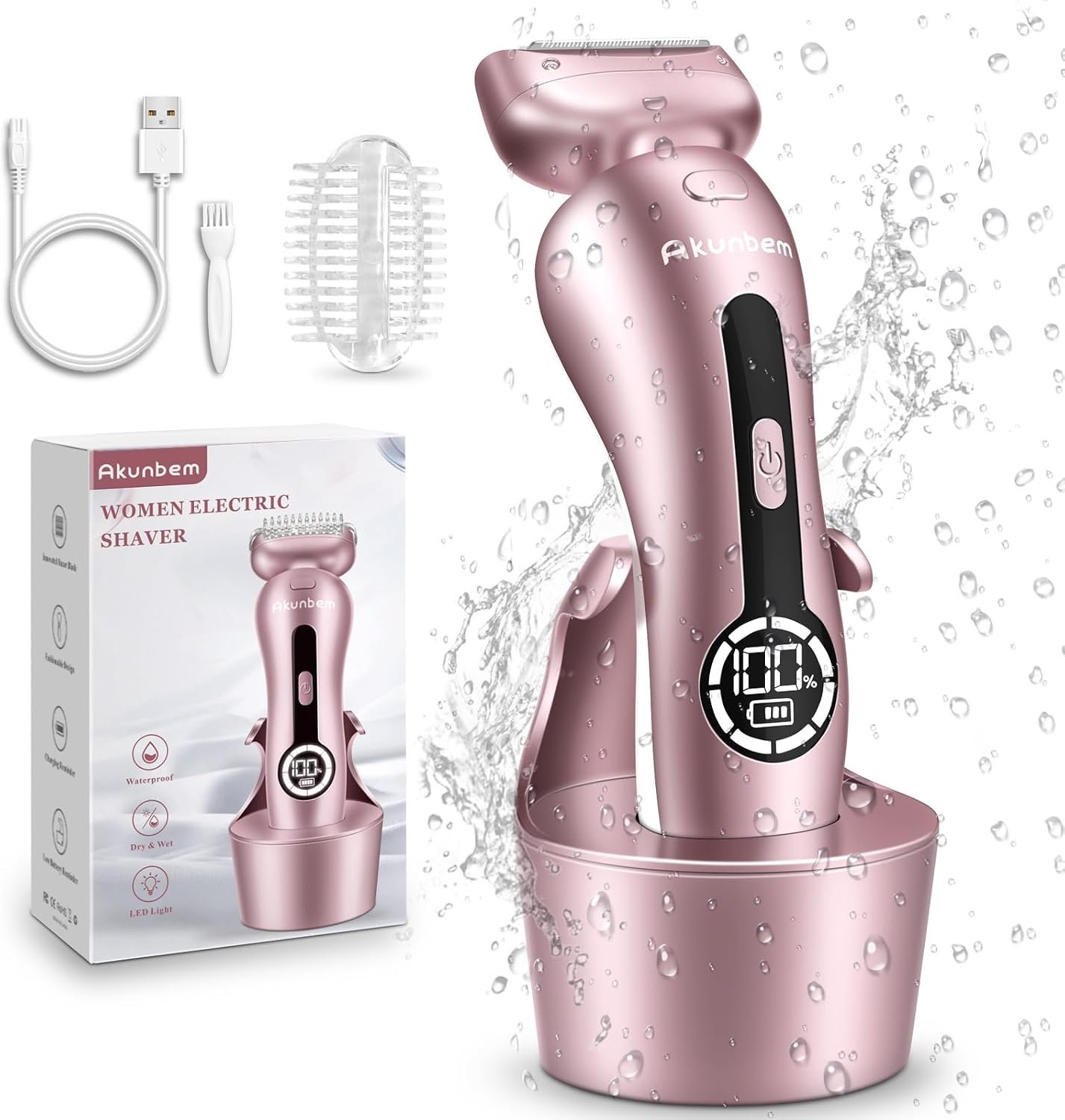 Electric Shaver for Women for Legs Bikini Trimmer Electric Razors for Women Underarm Public Hairs Rechargeable Womens Shaver Wet Dry Use Painless Cordless with Detachable Head (Pink)