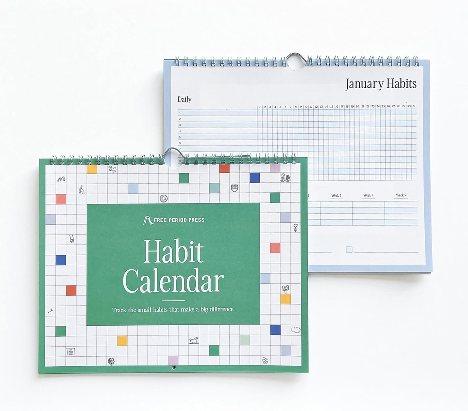 Free Period Press Habit Tracker Calendar & To Do List Planner, Spiral Bound Habit Tracker with Writable Goals, 12 Months Undated, 8″x10”
