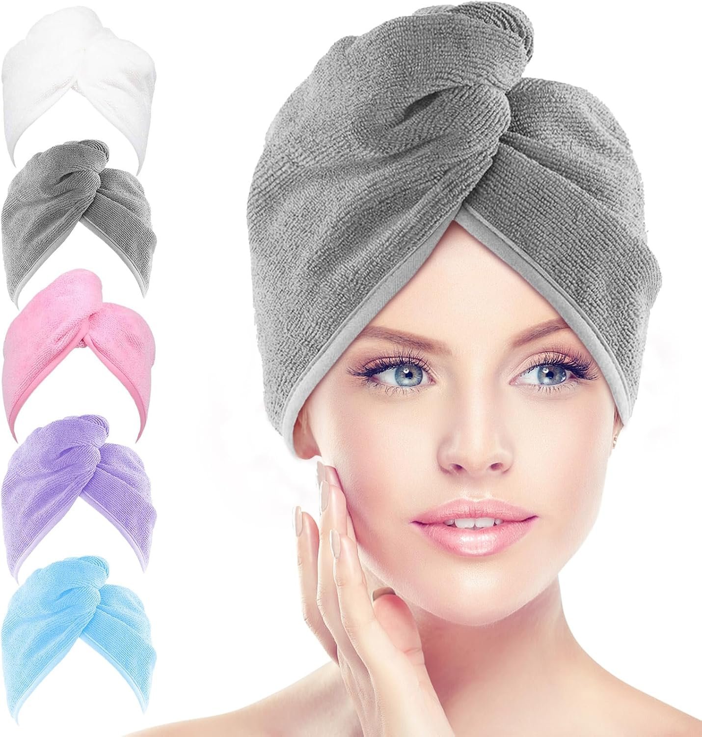 AIDEA Hair Towel Wrap, 5 Pack Absorbent Fast Drying Hair Towels 26″×10″