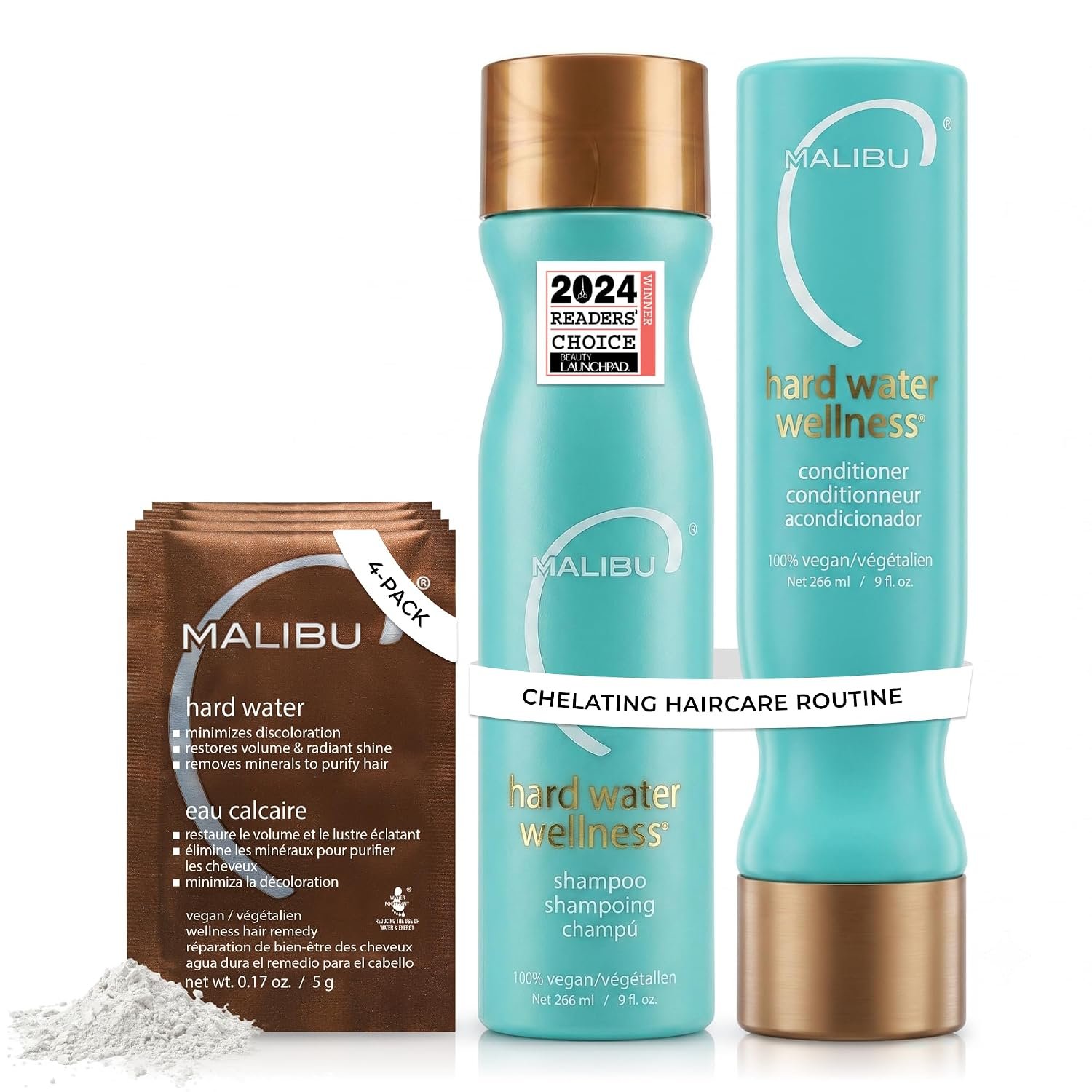 Malibu C Hard Water Wellness Remedy – Hard Water Shampoo, Conditioner & Hair Mask Packets for Removing Deposits and Impurities – Hydrating Hair Care Set (6 Ct)