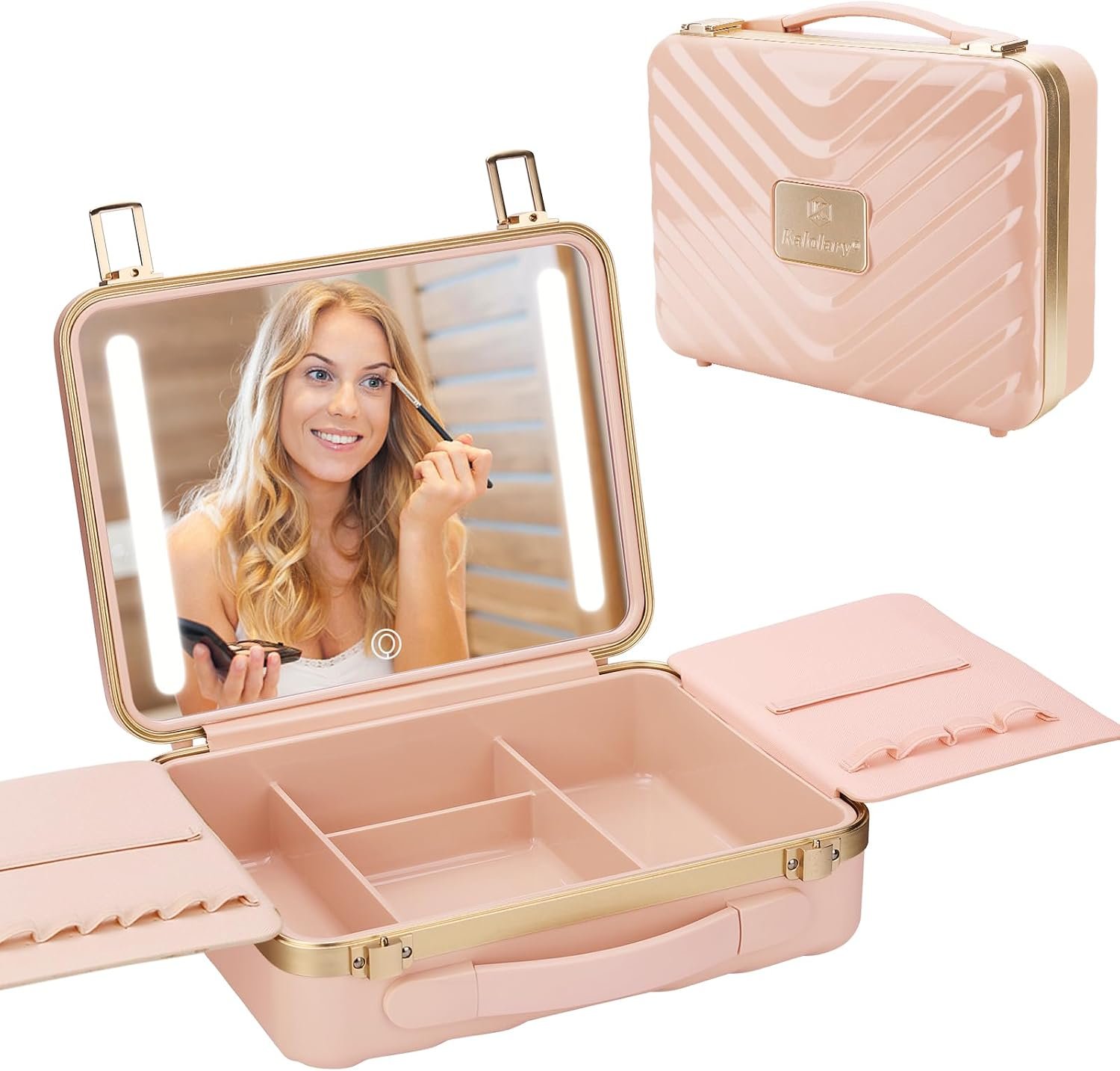 Kalolary Travel Makeup Train Cases with Lighted Mirror 3 Color Setting