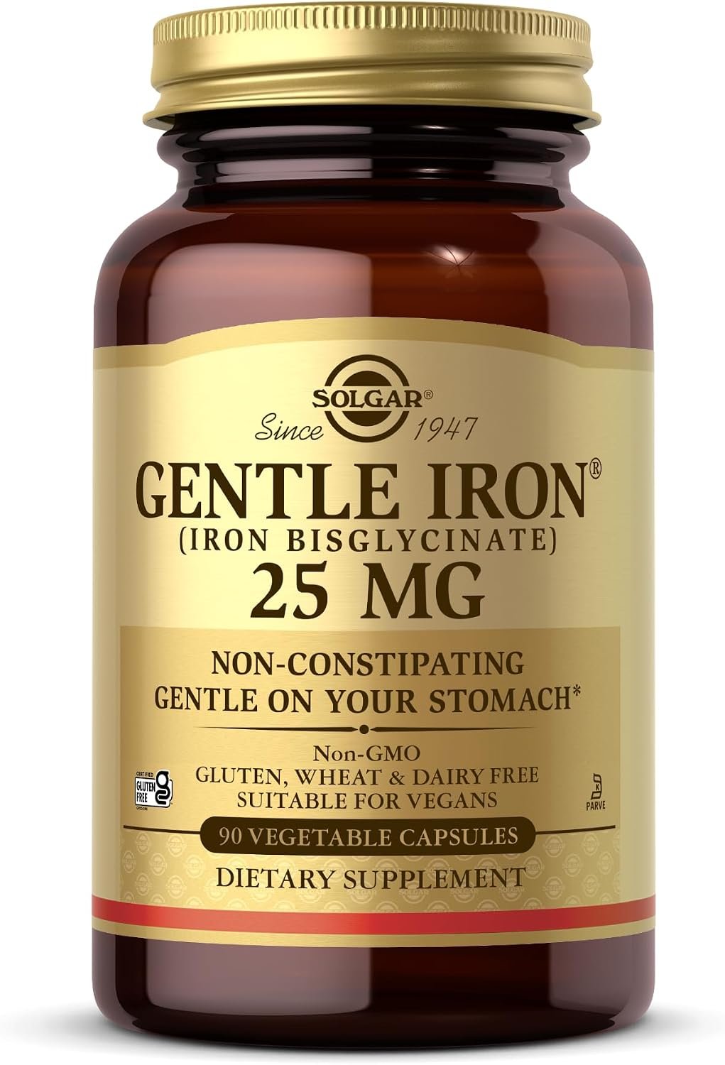 Solgar Gentle Iron 25mg, 90 Vegetable Capsules – Gentle on Stomach