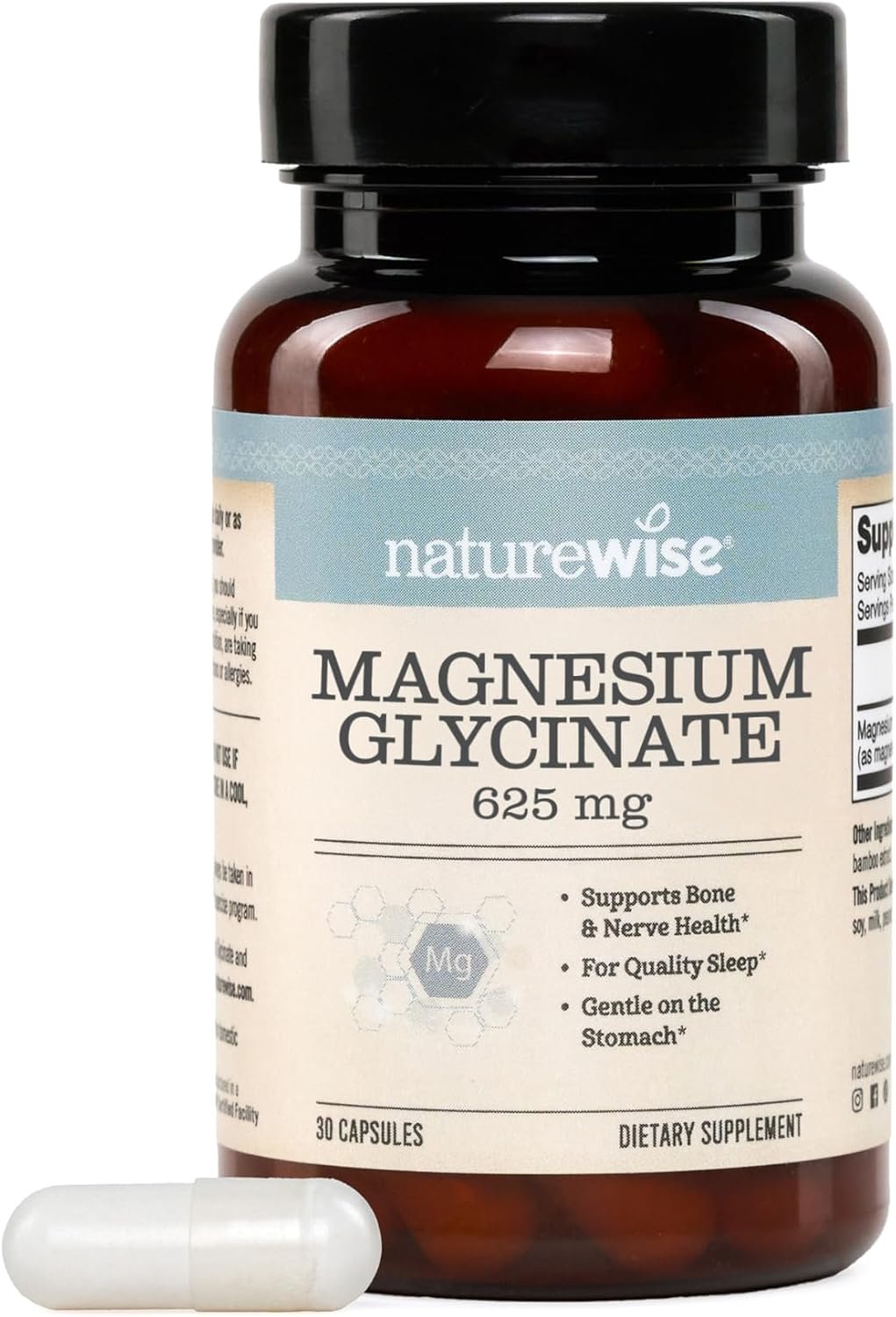 NatureWise Magnesium Glycinate 625 mg – High Absorption Chelated Magnesium Glycinate for Sleep, Relaxation, Muscle & Bones* – Gentle on Stomach, Vegan, Non-GMO – 30 Capsules[30-Day Supply]