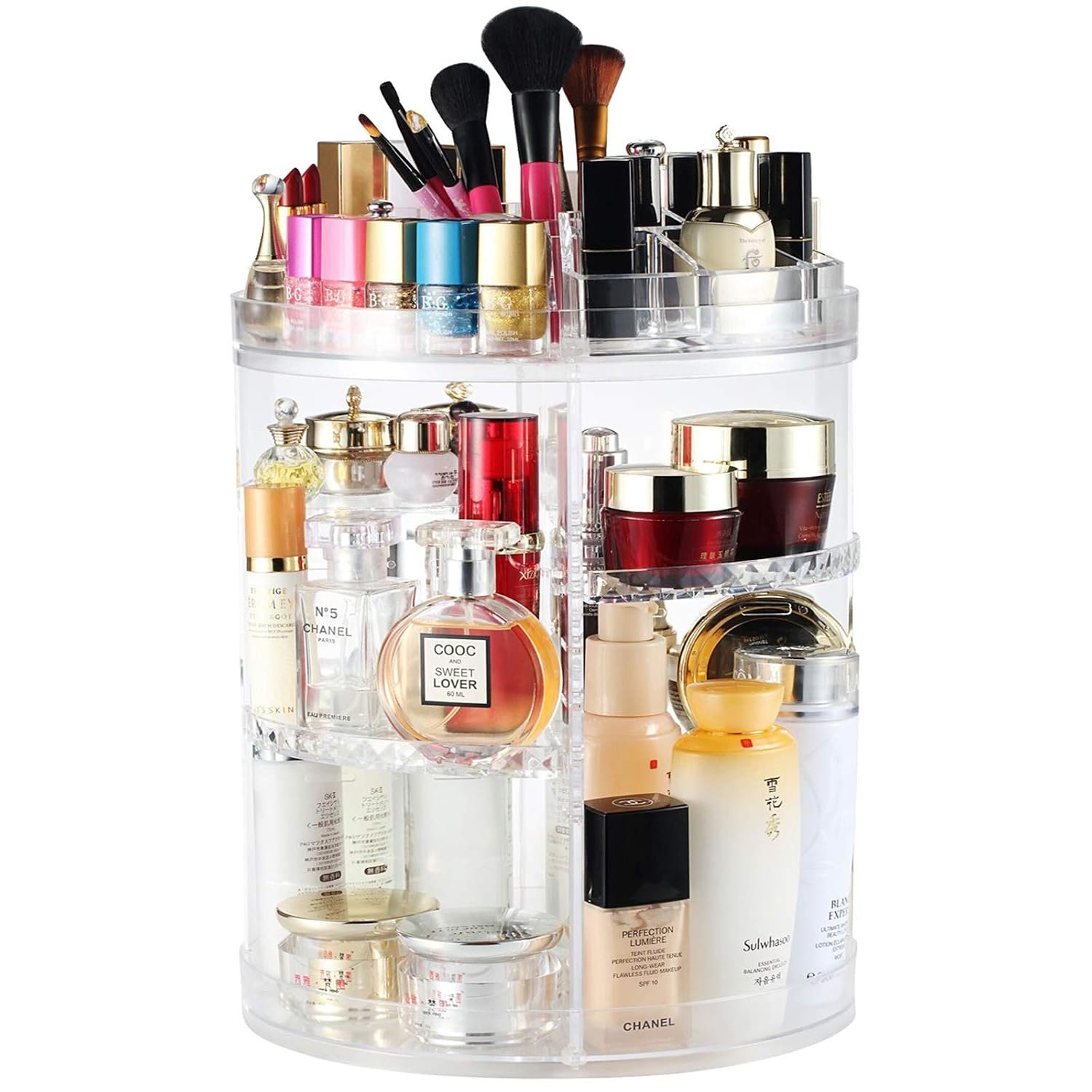 Boxalls Makeup Organizer Rotating, 8-Layer Large Capacity Cosmetics Organizer, 360 Adjustable Skincare Spinning Stand, Clear Makeup Carousel for Vanity, Countertop -Plus Size