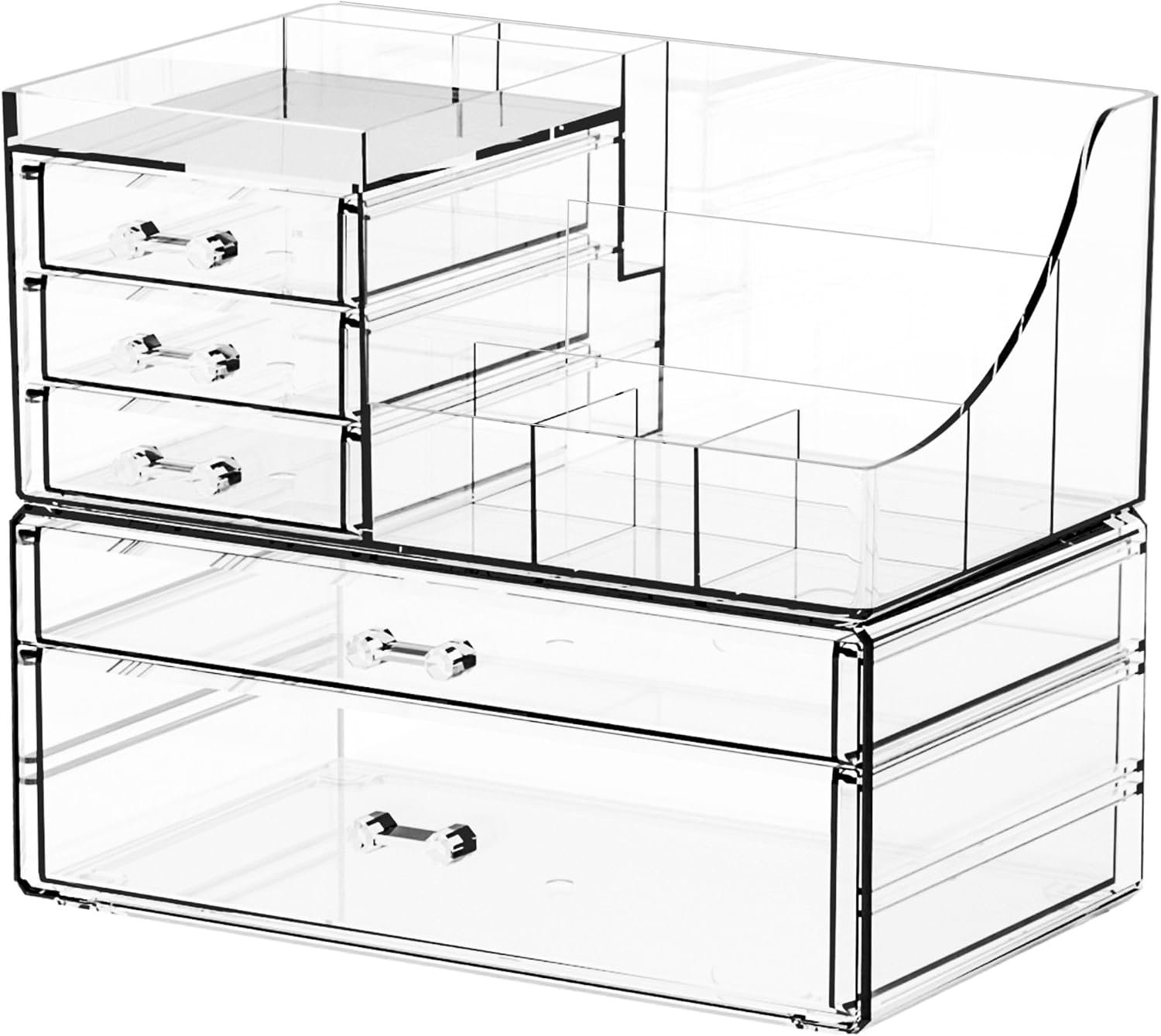 Yieach 2 Pack Clear Makeup Organizer Countertop for Dresser,Vanity and Bathroom Counter Organizer,Tiered Stackable Makeup Acrylic Organizers with 5 Drawer for Skincare,Brush and Make up Holders