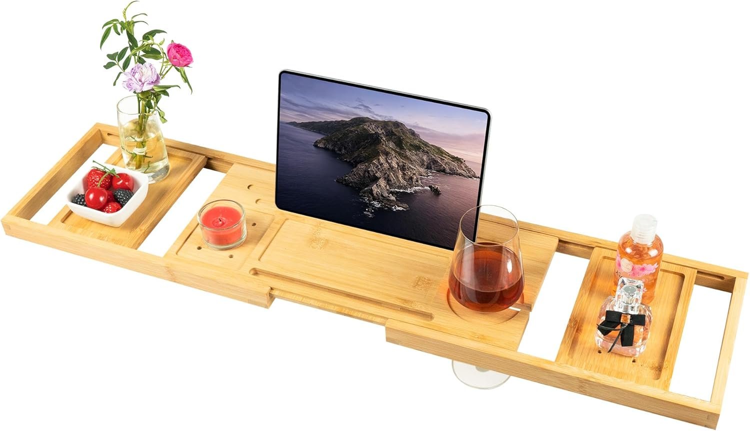 Utoplike Bamboo Bathtub Tray Caddy for Tub, Bath Table Bathroom Organizer