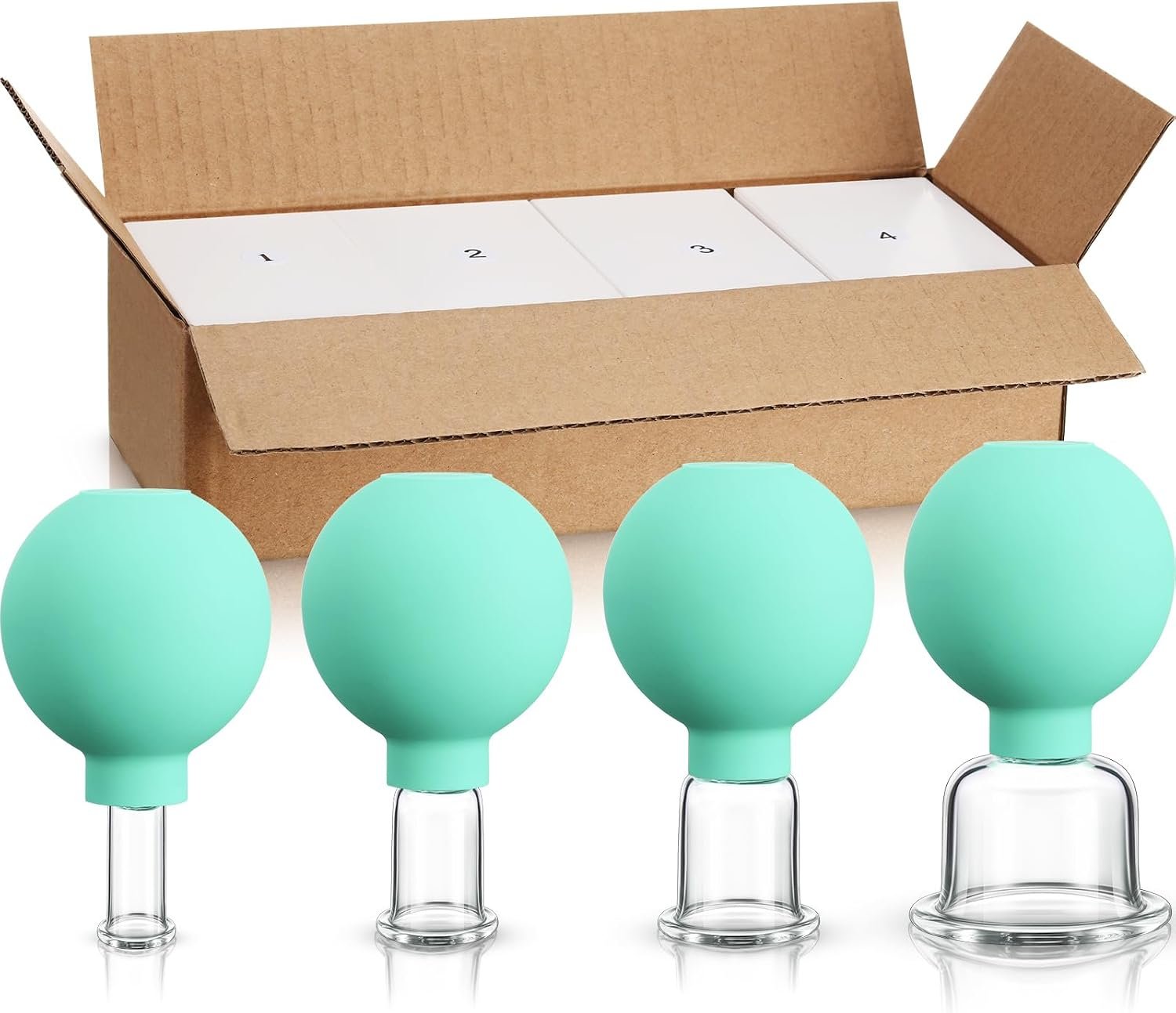BBTO 4 Pieces Facial Cupping Set for face Glass Cupping Set, Mint Green