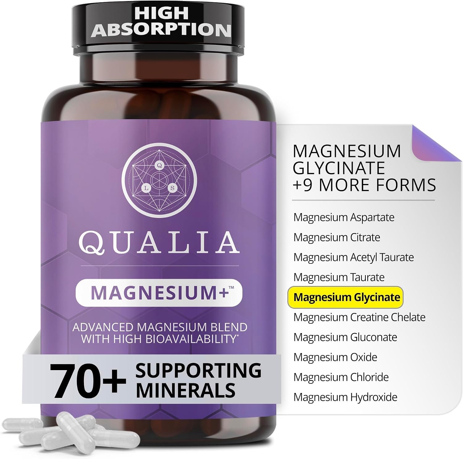 Qualia Magnesium Supplement with Glycinate, 10 Forms and 70+ Minerals
