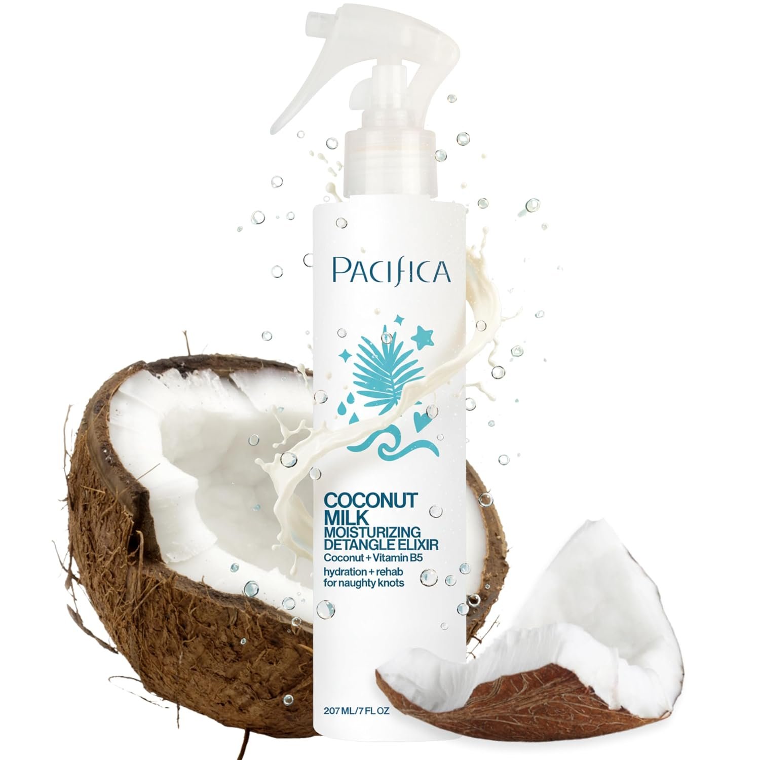 Pacifica Coconut Milk Hair Detangler Spray – Leave-In Conditioning Elixir for Tangle-Free Hair – Instantly Detangles Knots, Adds Shine & Moisture, Prevents Breakage & Frizz – Vegan & Cruelty-Free
