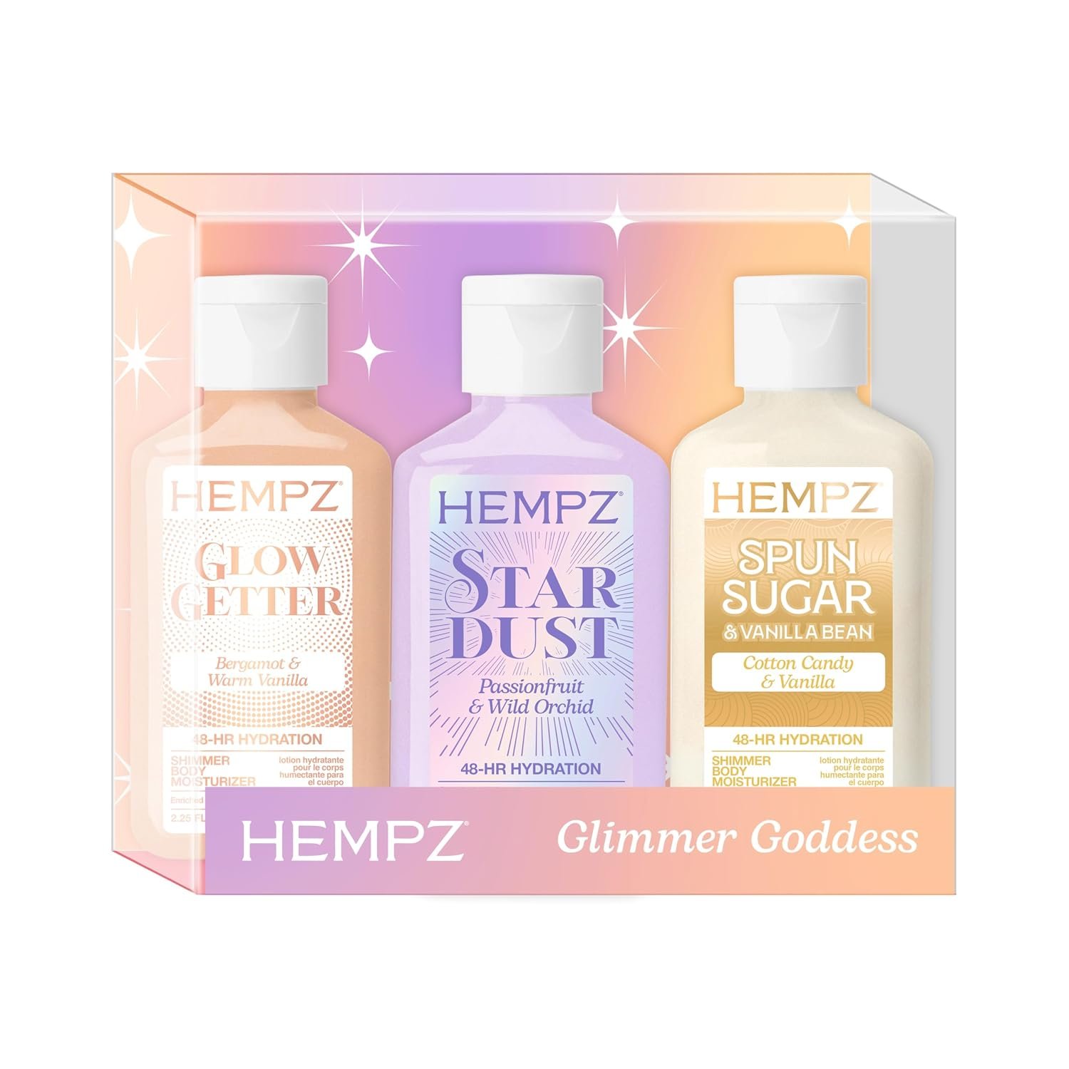 Hempz Mini Shimmer Lotion Set, Gold, TSA Approved, Rose, 3 pack, 2.25 oz