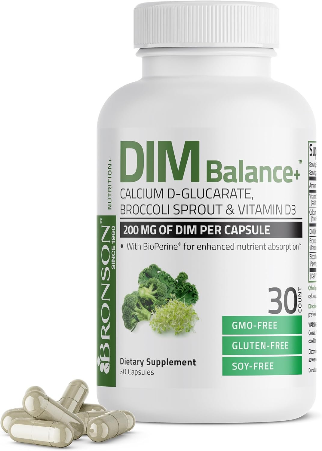 Bronson DIM Balance+ 200 mg & Calcium D-Glucarate, 30 Vegetarian Capsules