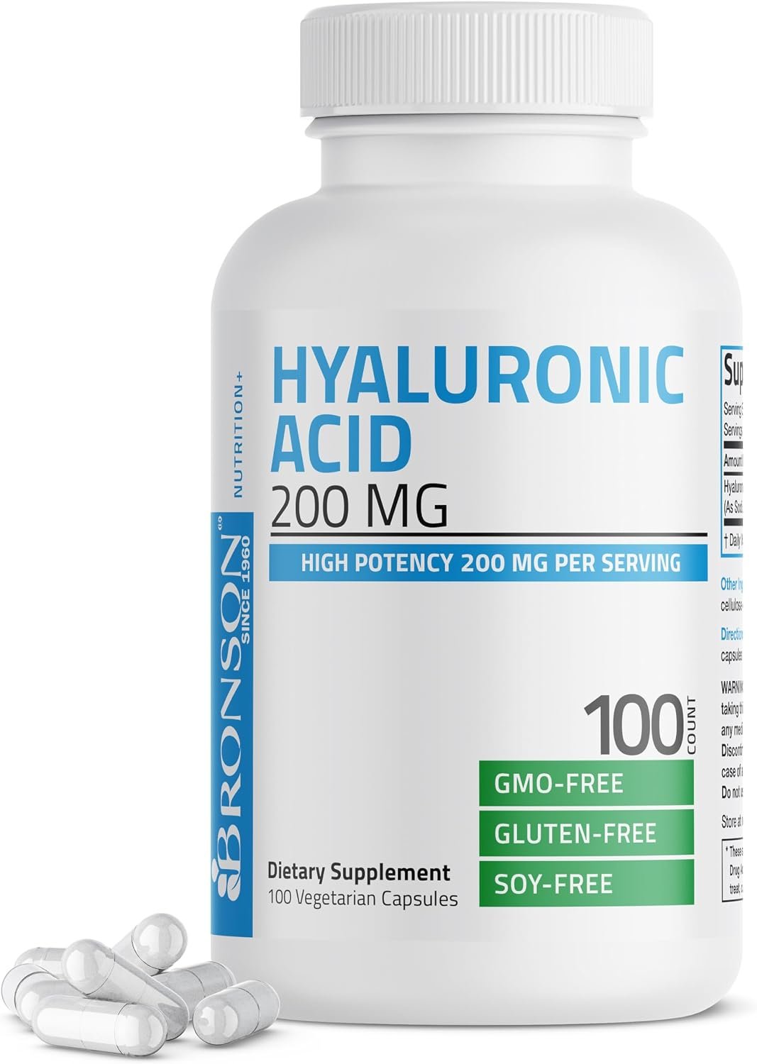Bronson Hyaluronic Acid 200 mg as Sodium Hyaluronate, 100 Capsules